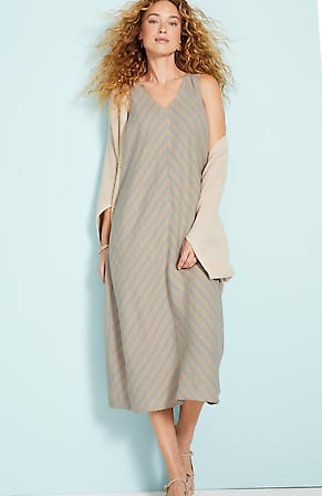 Image for Linen Seamed Striped Dress