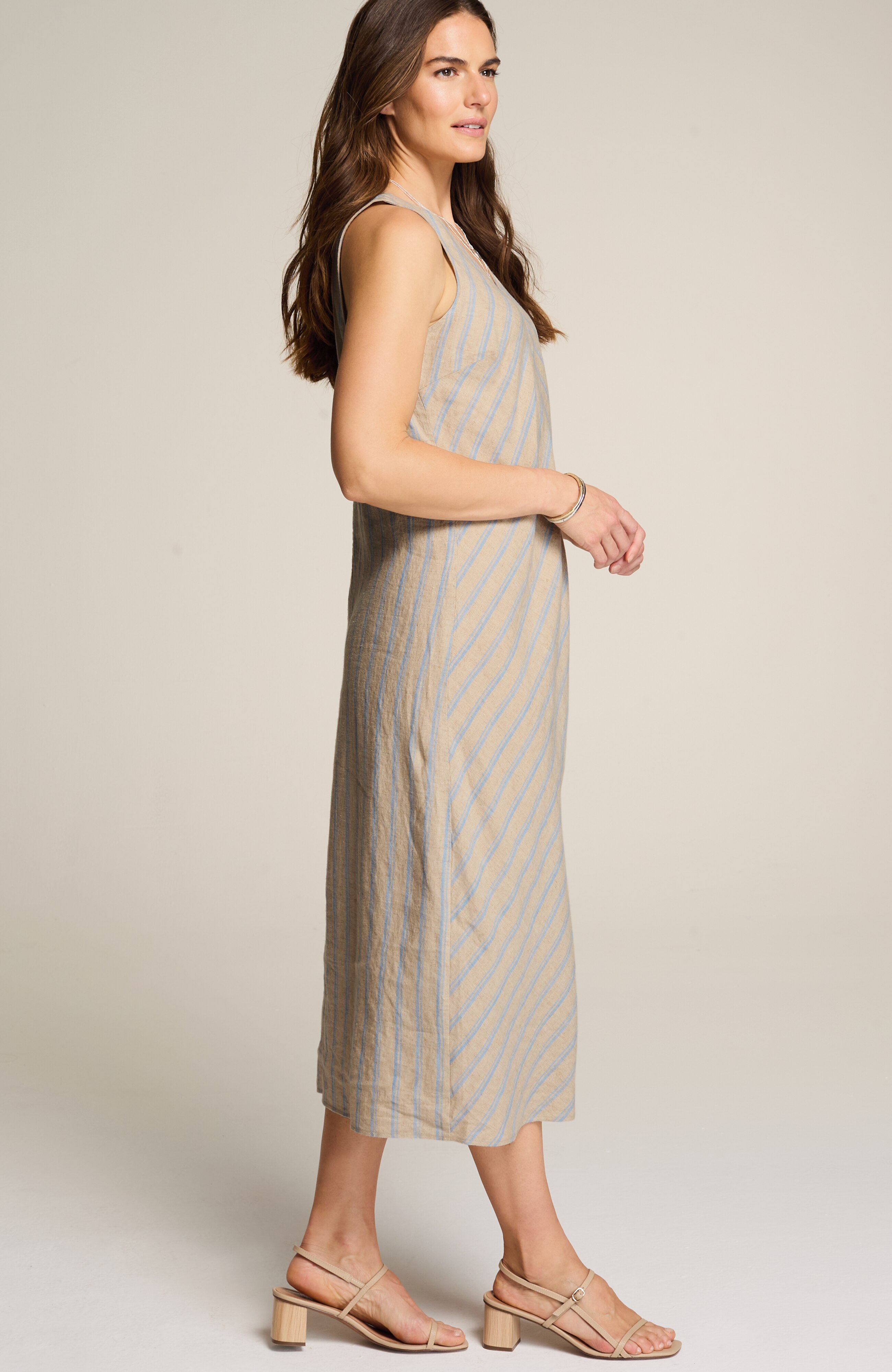 linen seamed striped dress
