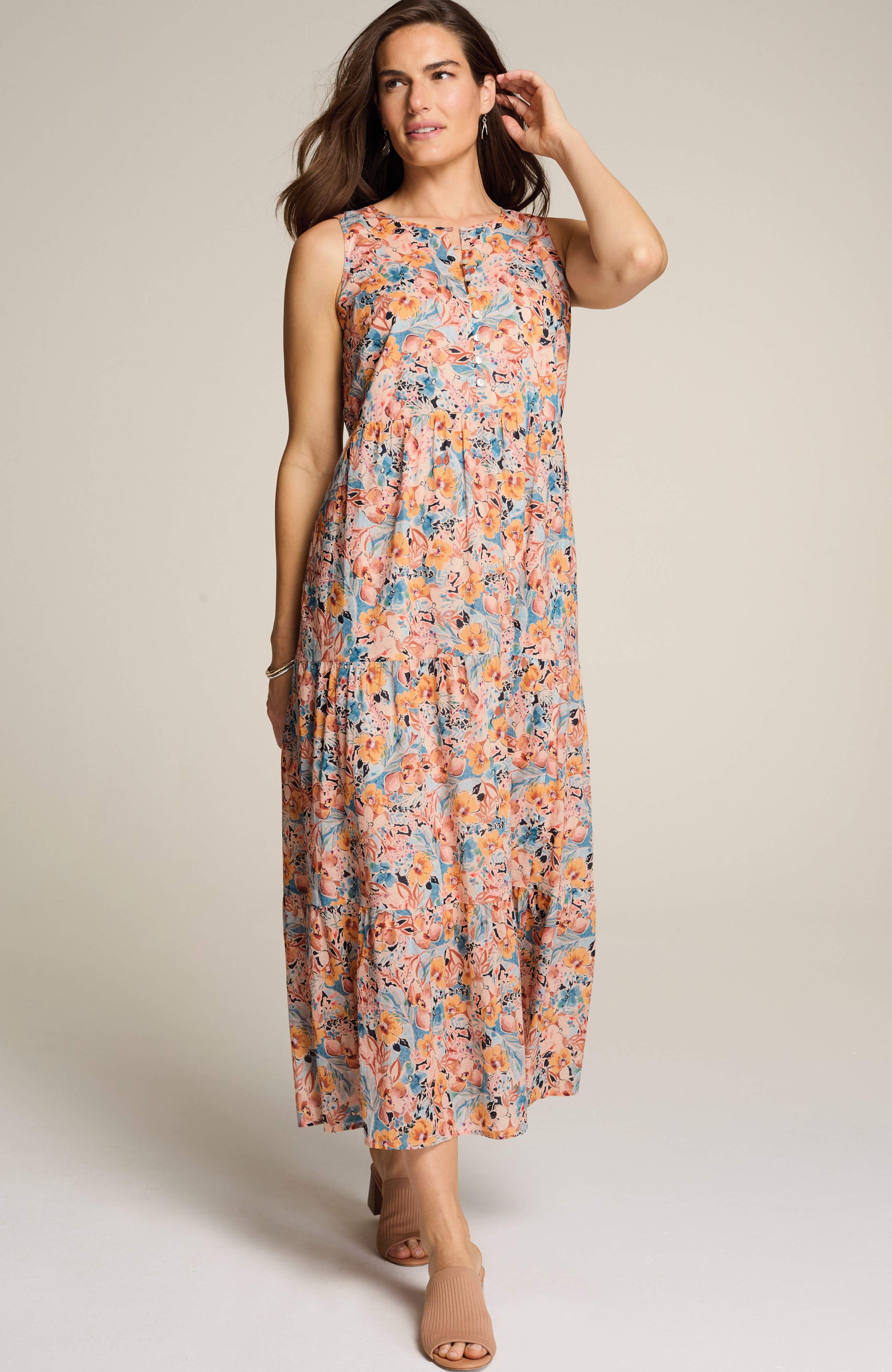 cotton voile tiered maxi dress