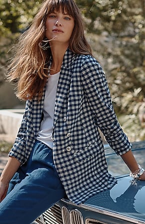 Image for Linen-Stretch Double-Breasted Blazer