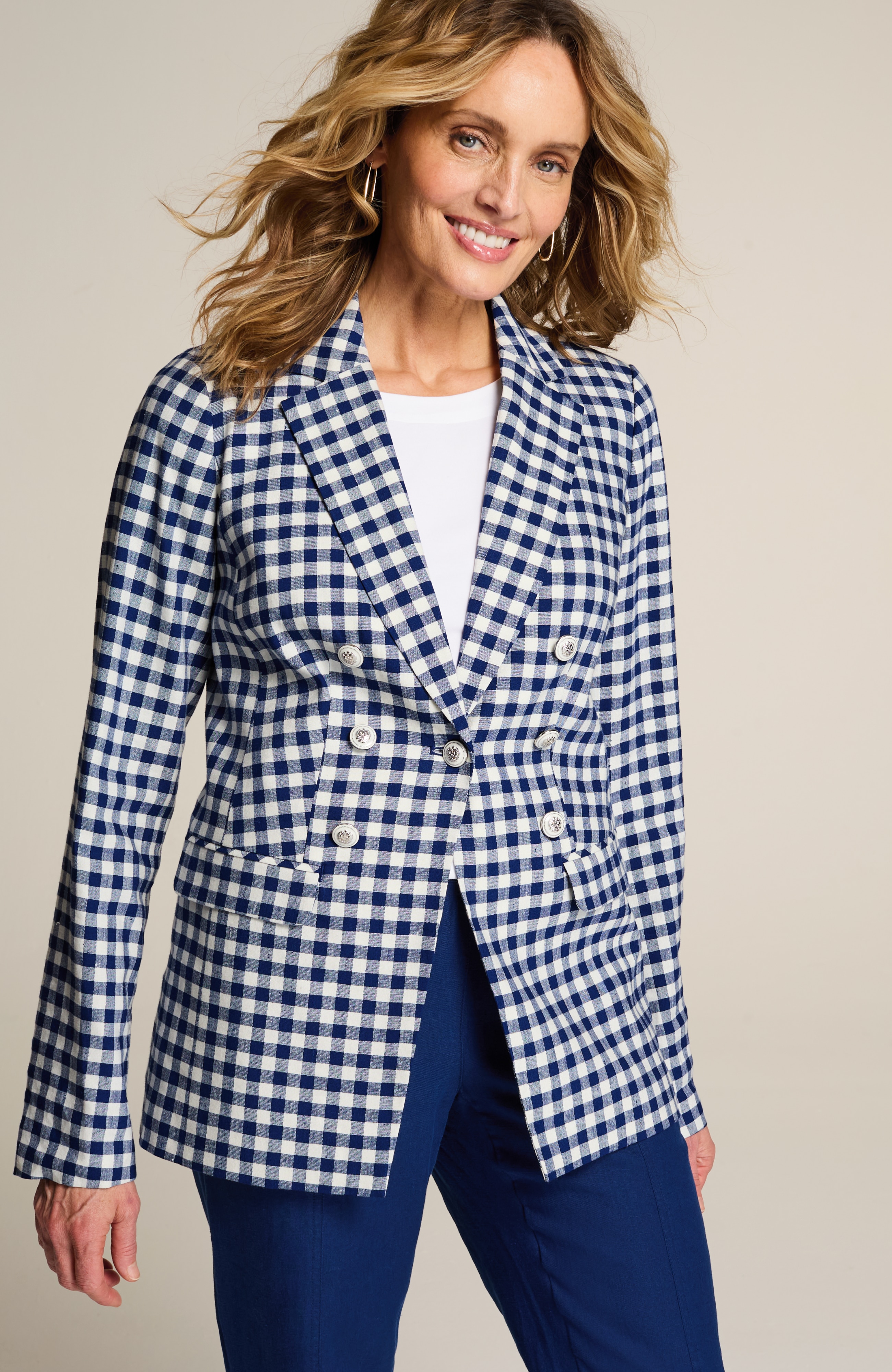 LINEN-STRETCH DOUBLE-BREASTED BLAZER | JJill