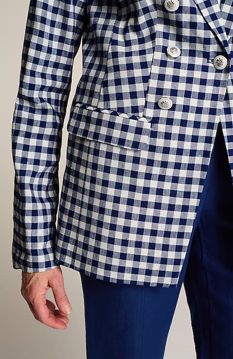 linen-stretch double-breasted blazer