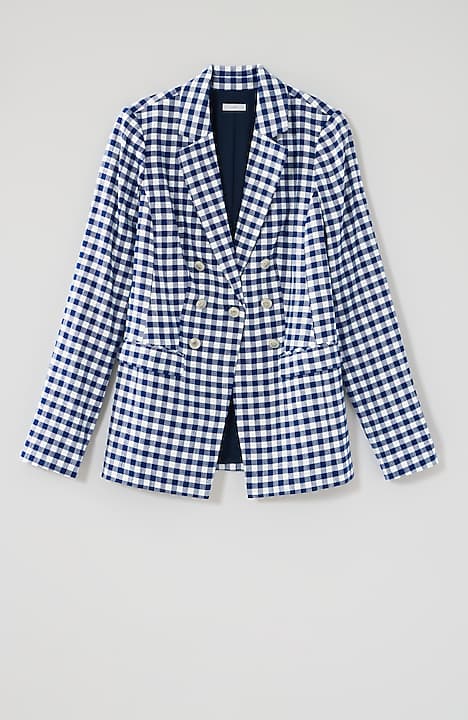 linen-stretch double-breasted blazer