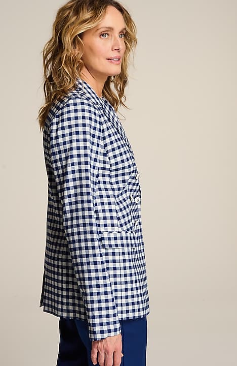 linen-stretch double-breasted blazer