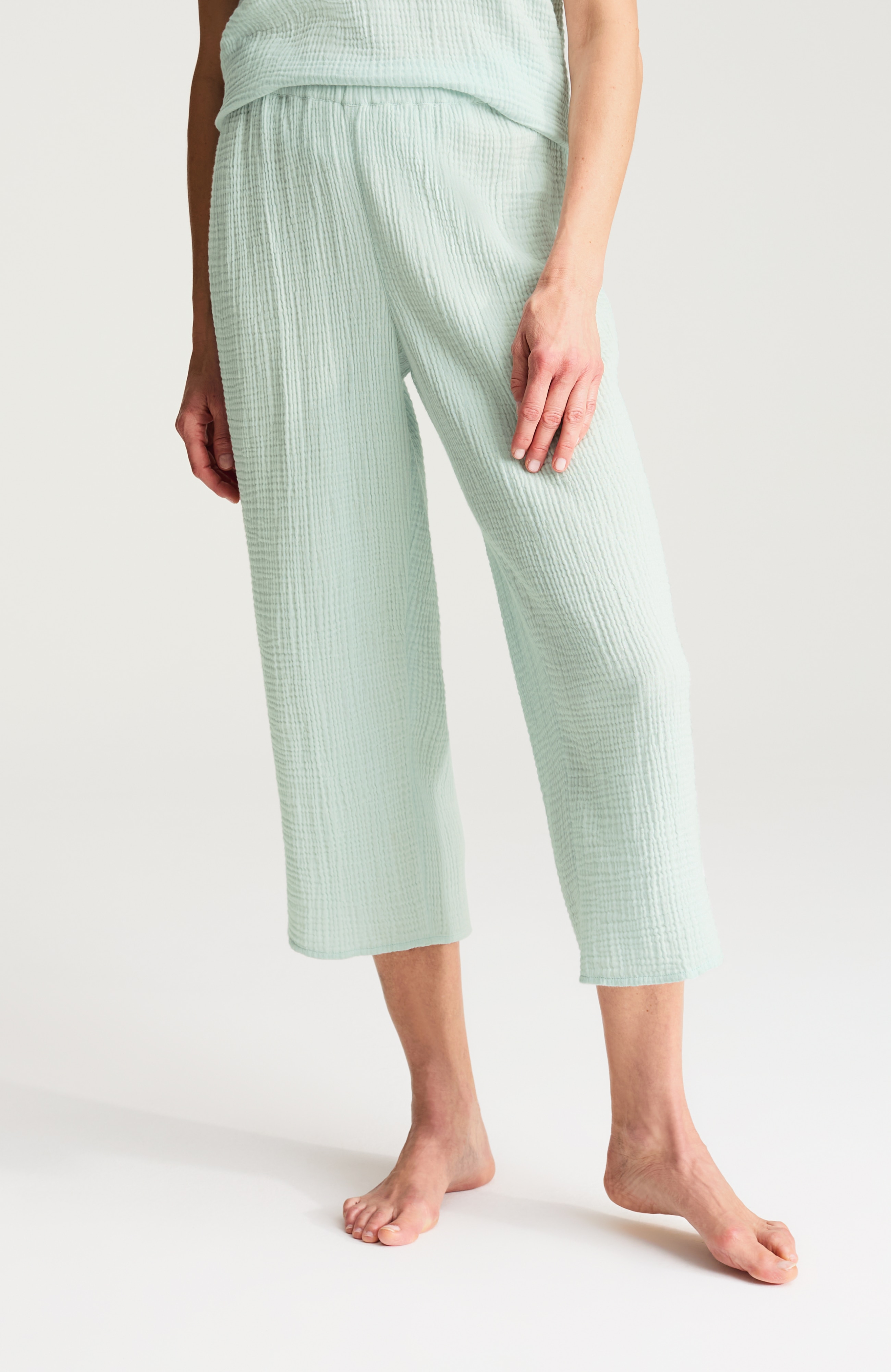 sleep cotton-gauze wide-leg crops