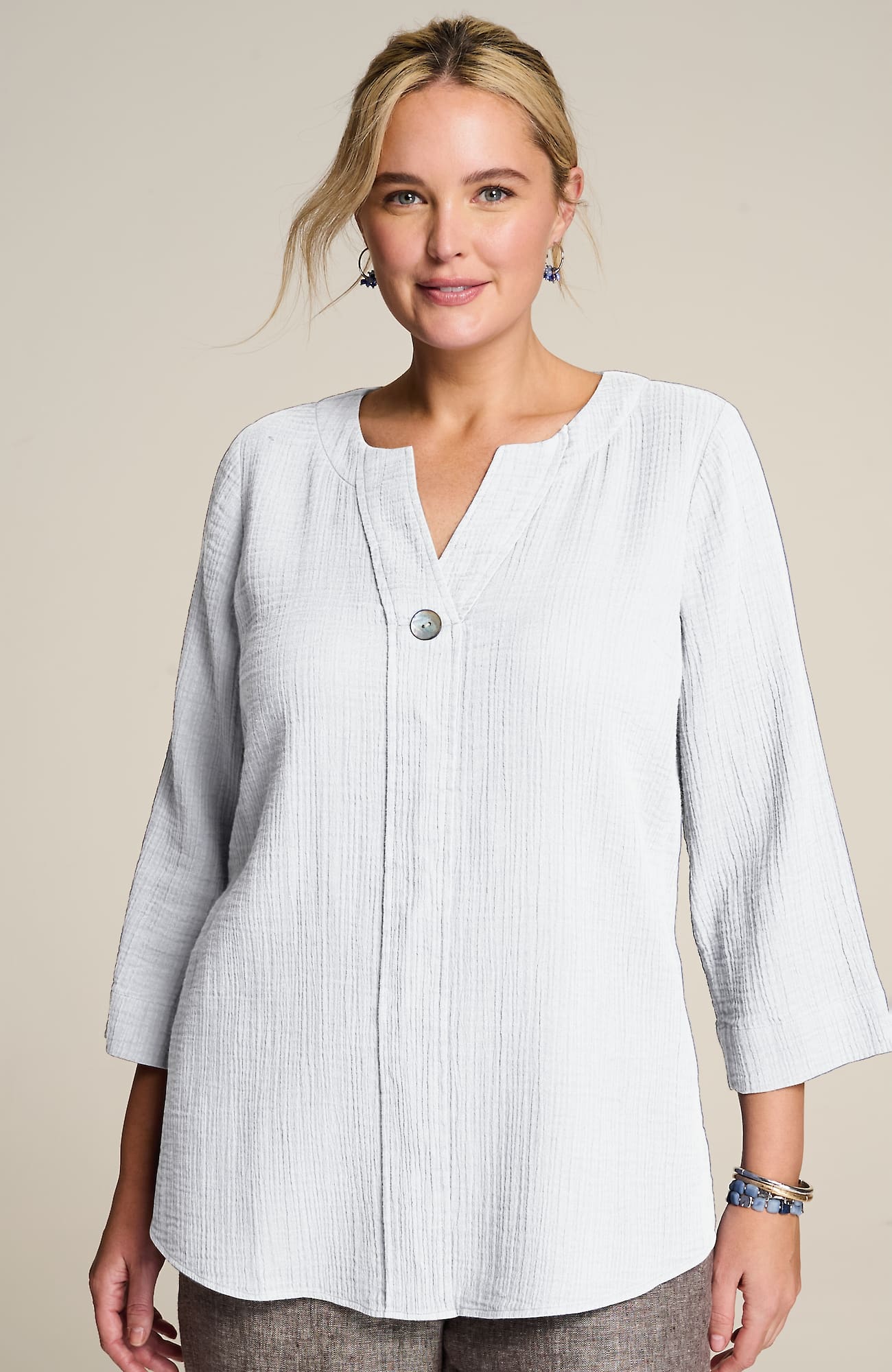 Jjill J.jill Pure Jill Cotton-gauze One-button Tunic In White