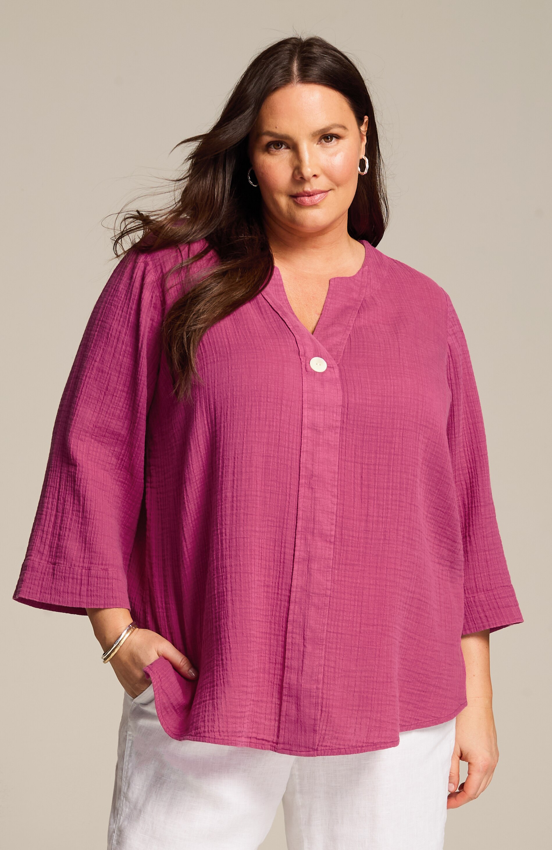 PURE JILL COTTON-GAUZE ONE-BUTTON TUNIC | JJill
