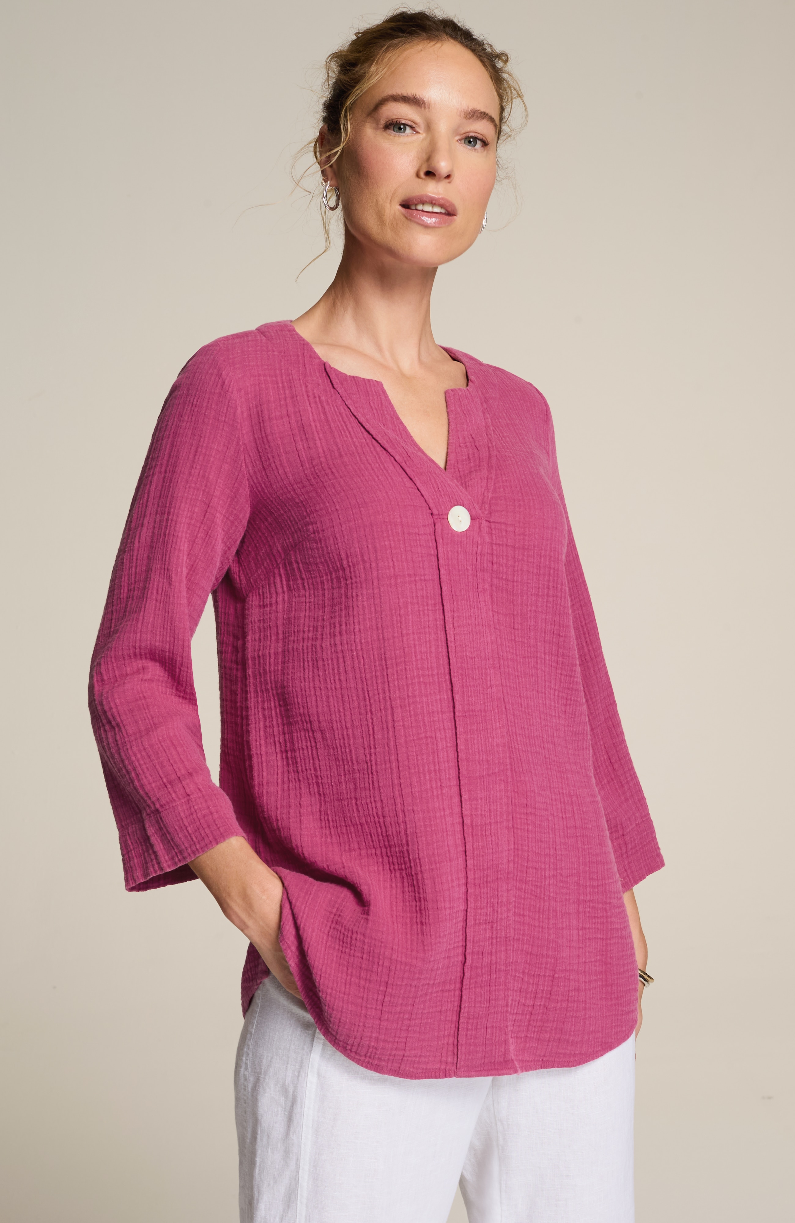 JILL♪ Pure Jill Printed Henley Tunic | JJill