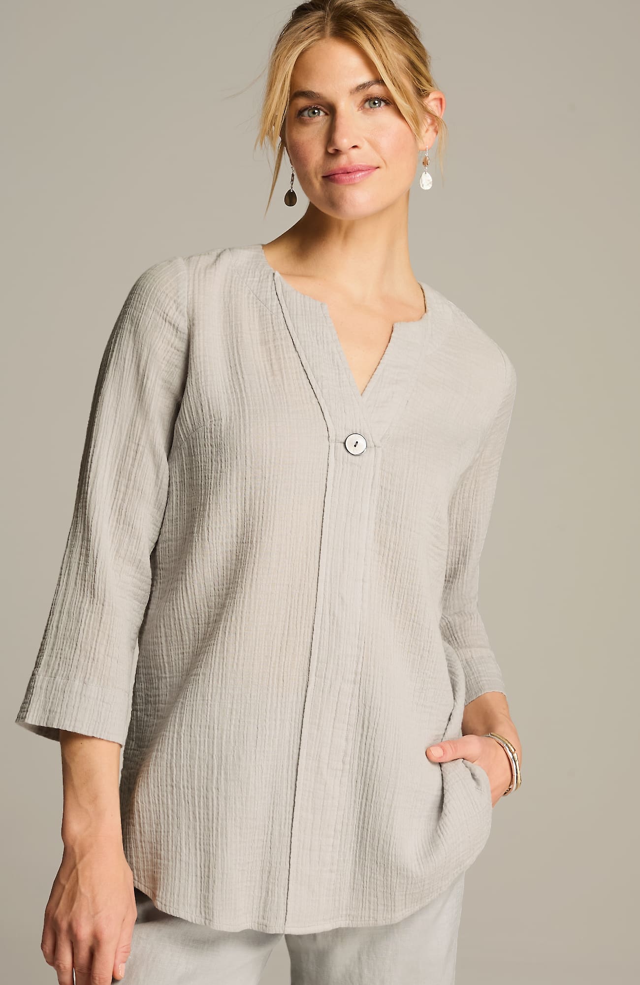 Jjill J.jill Pure Jill Cotton-gauze One-button Tunic