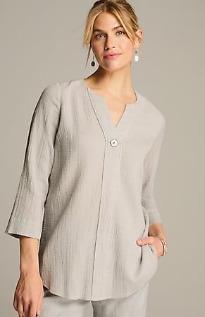 Image for Pure Jill Cotton-Gauze One-Button Tunic