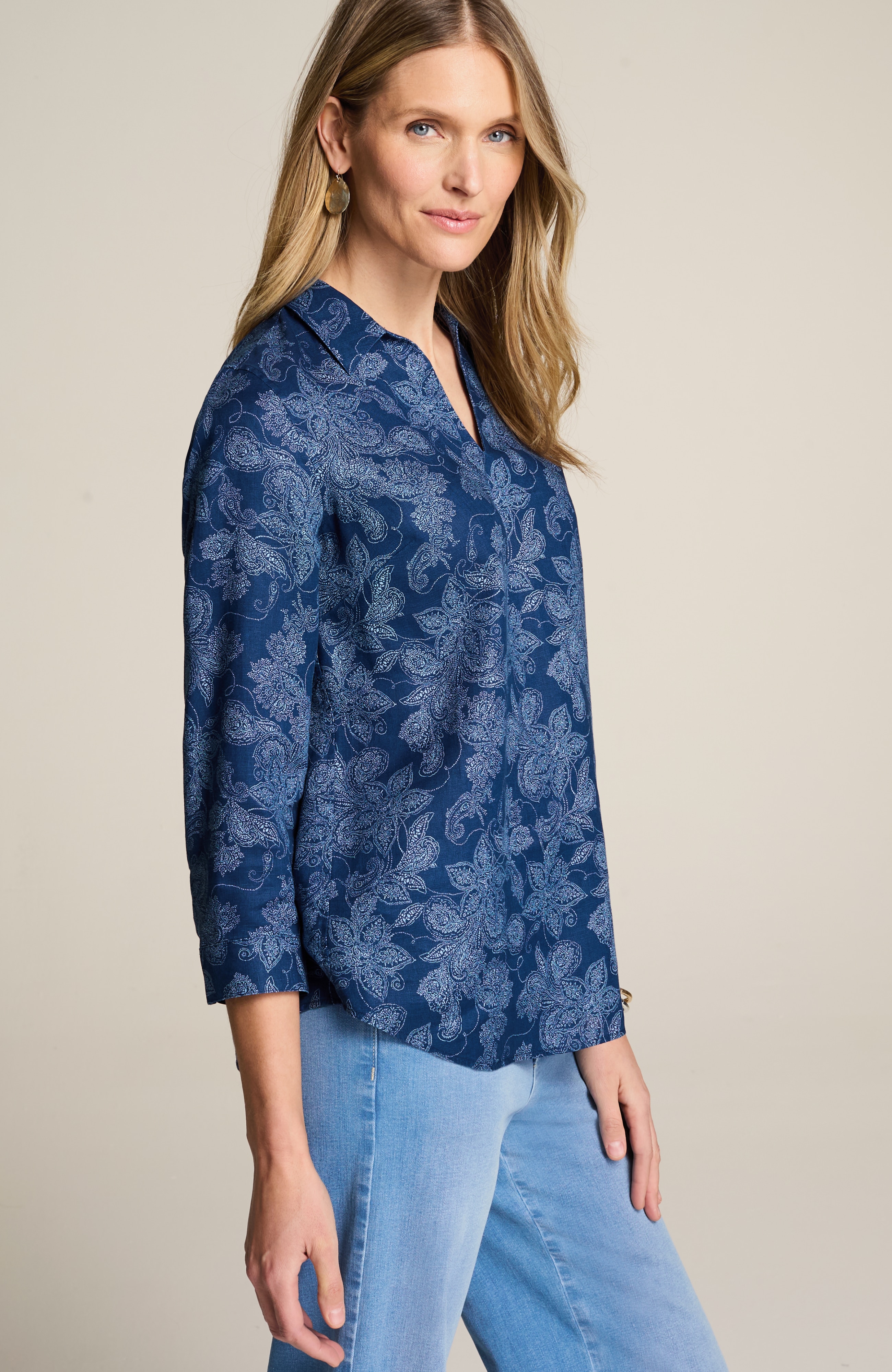 JILL♪ NON-IRON LINEN POPOVER SHIRT | JJill