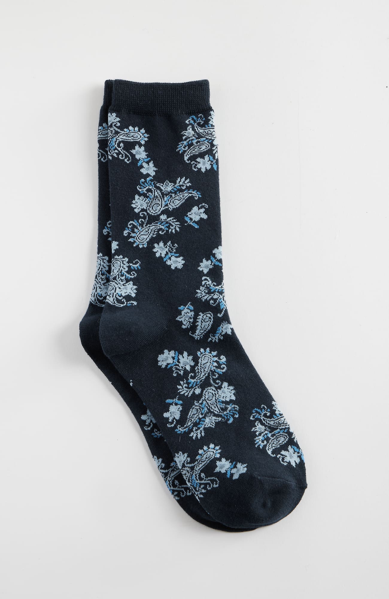 Shop Jjill J.jill Blossoming Paisley Crew Socks In Navy Blue Multi