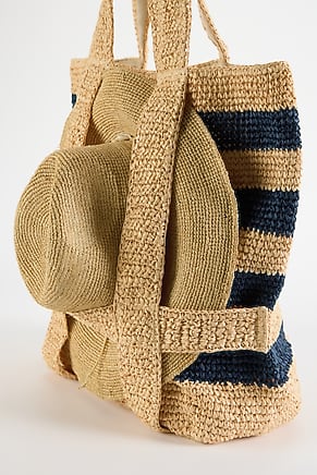 Image for Paper Straw Striped Traveler Bag