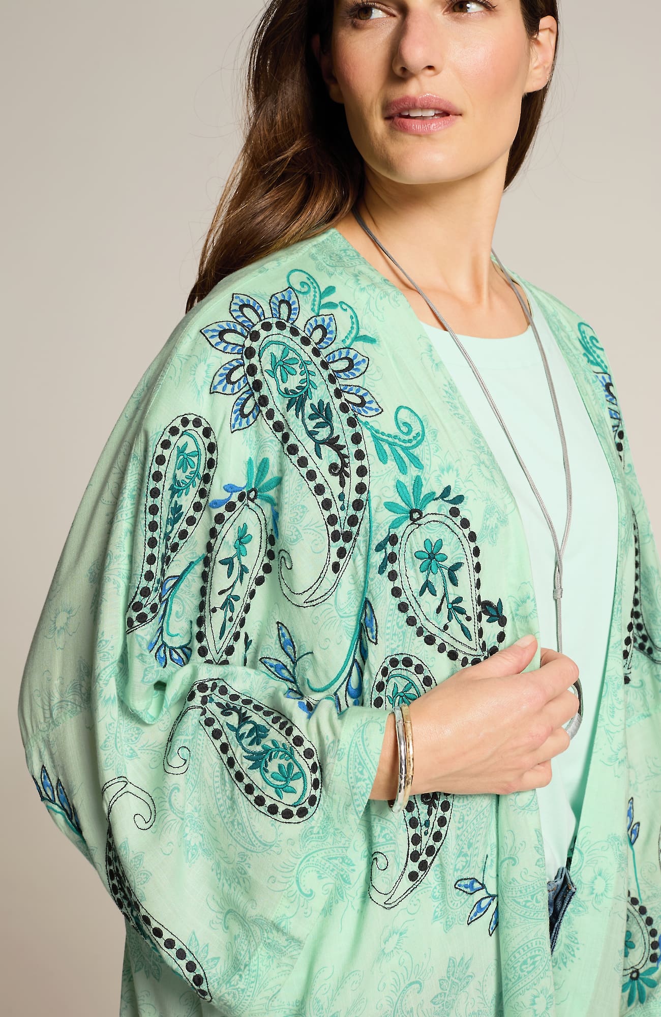 Jjill J.jill Blossoming Paisley Soft Jacket In Seafoam Green Multi