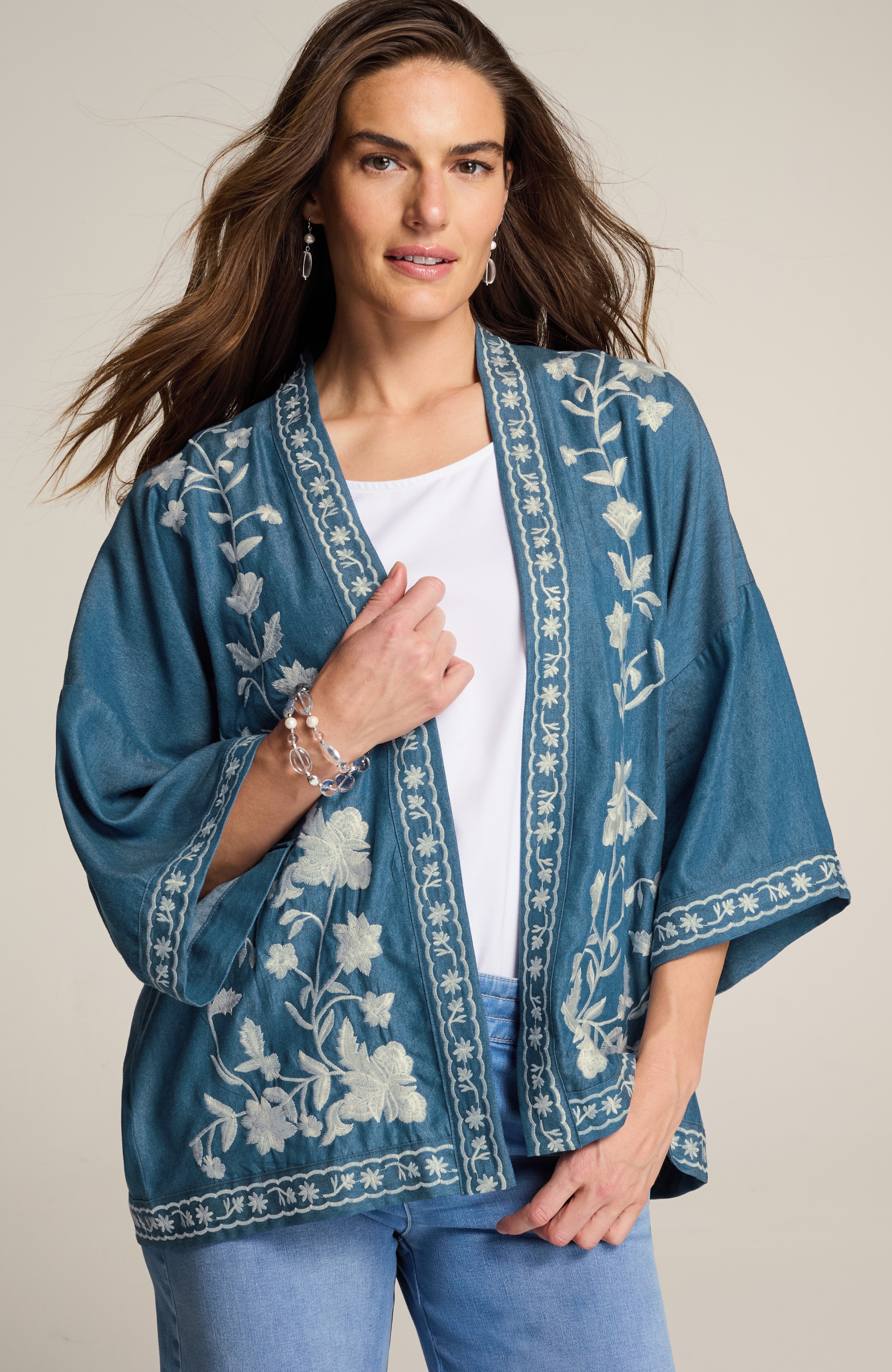 UNOF　OVER FRILL JACKET Floral-Embroidered Soft Jacket | JJill