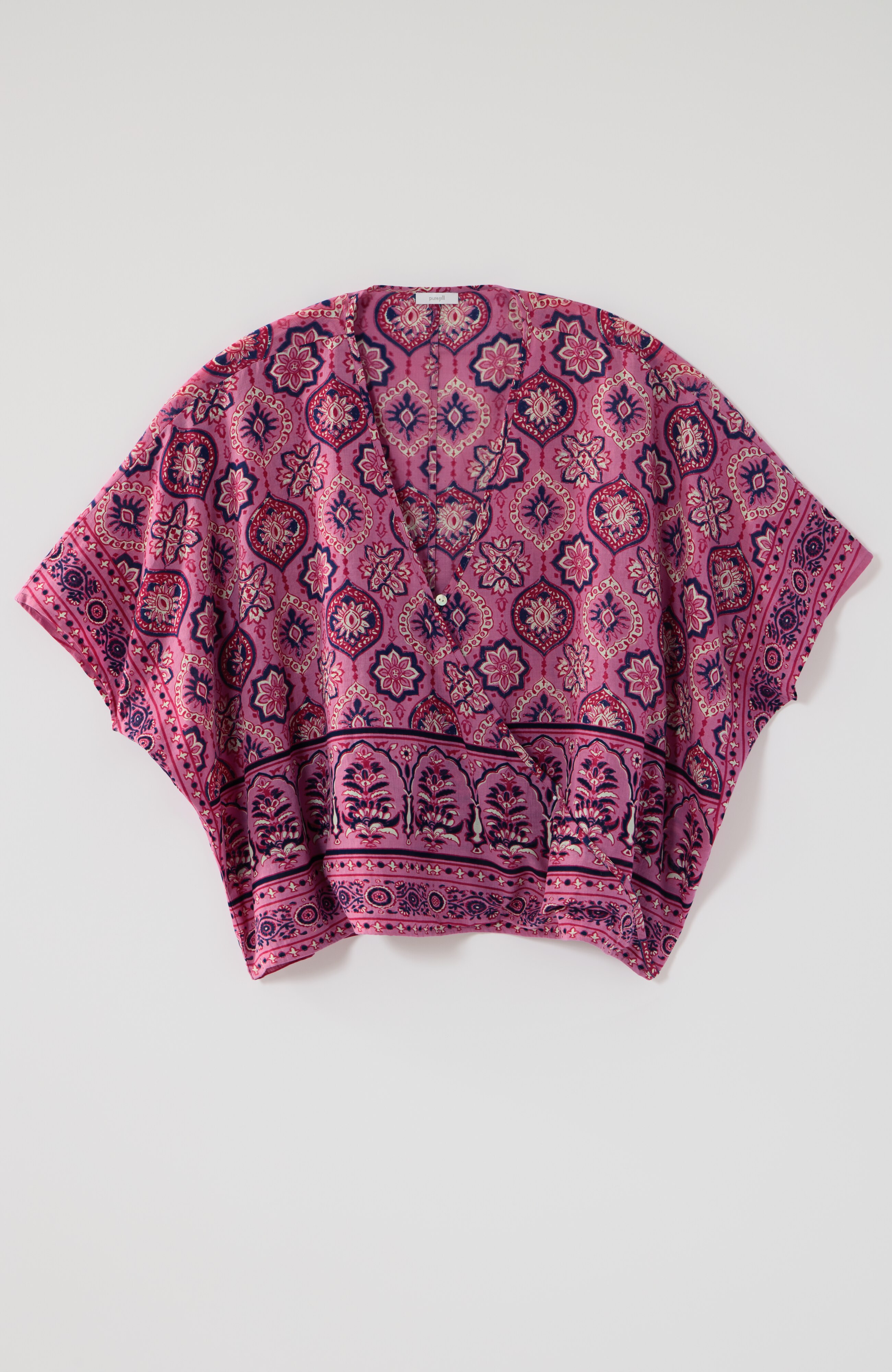 mixed-medallion v-neck poncho