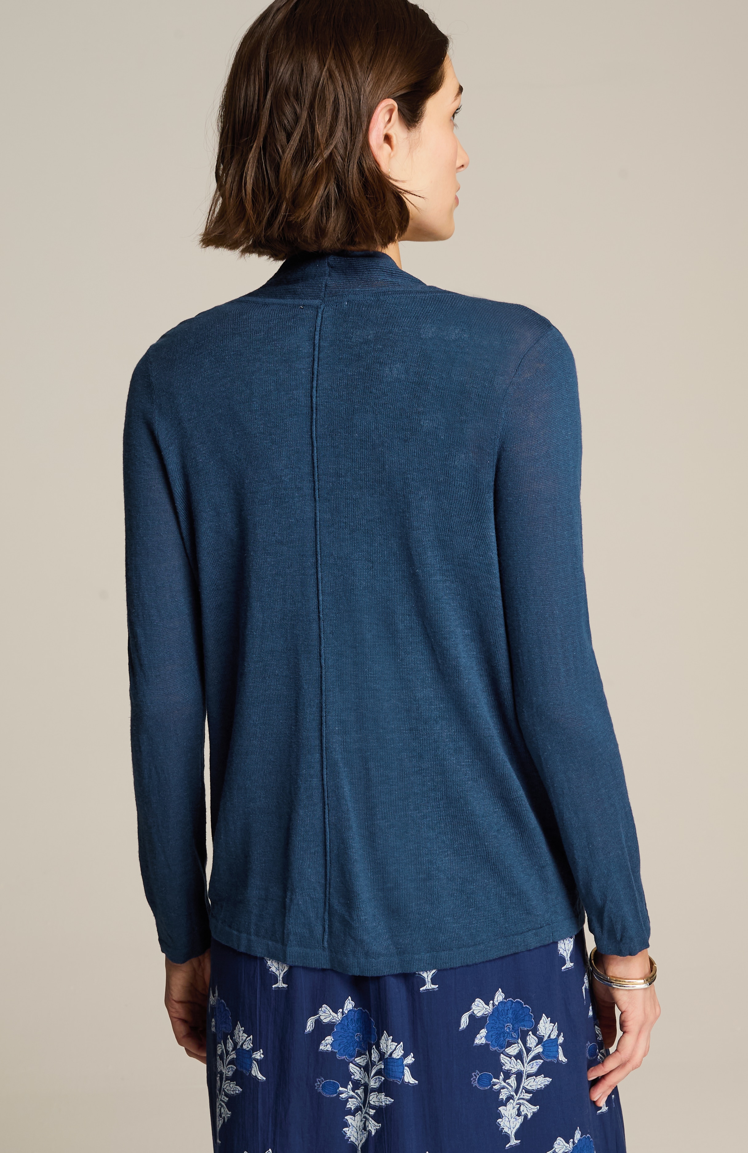 pure jill linen-blend open-front cardi