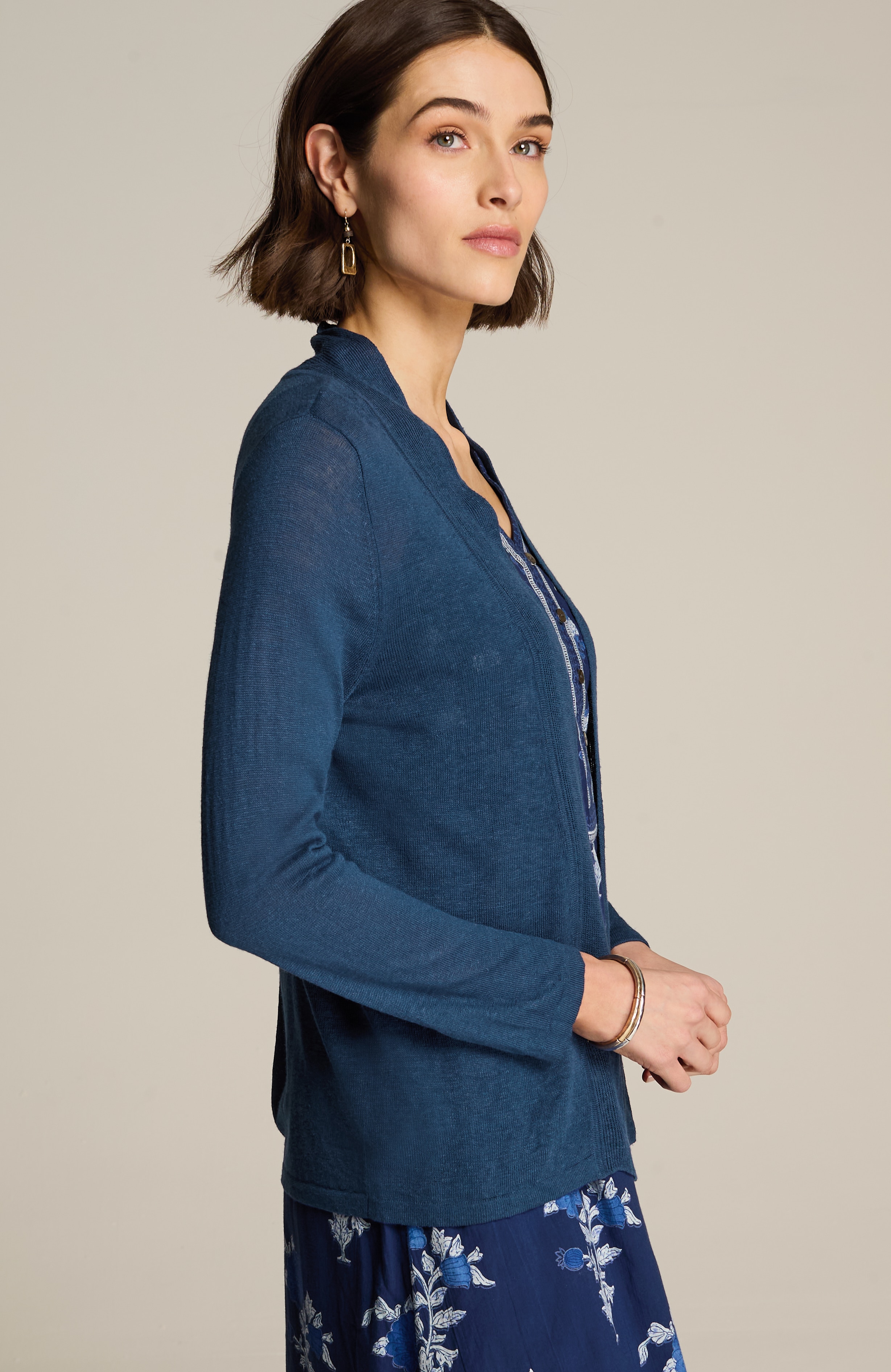 pure jill linen-blend open-front cardi