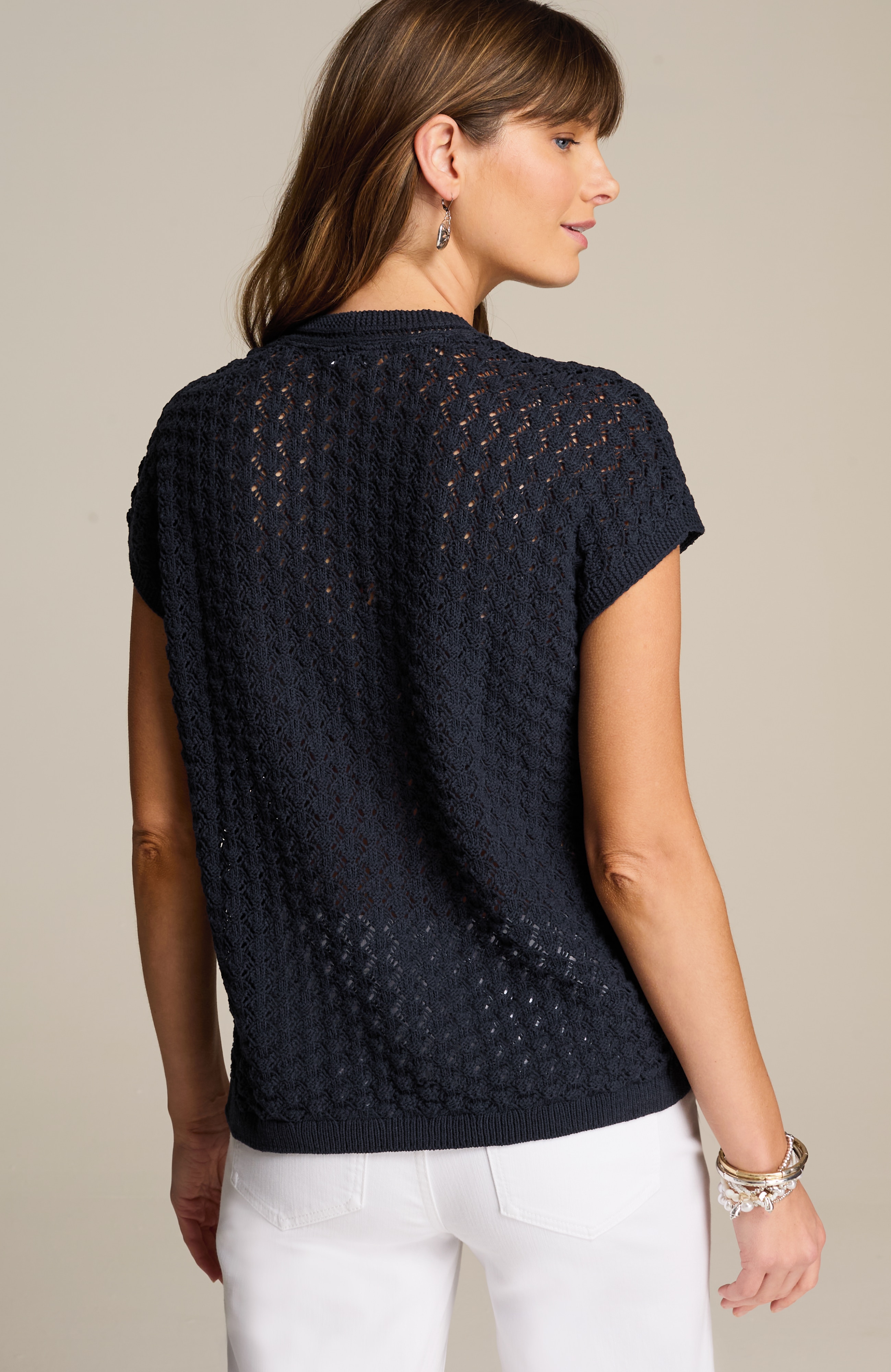 Cable-Knit Short-Sleeve Pullover | JJill