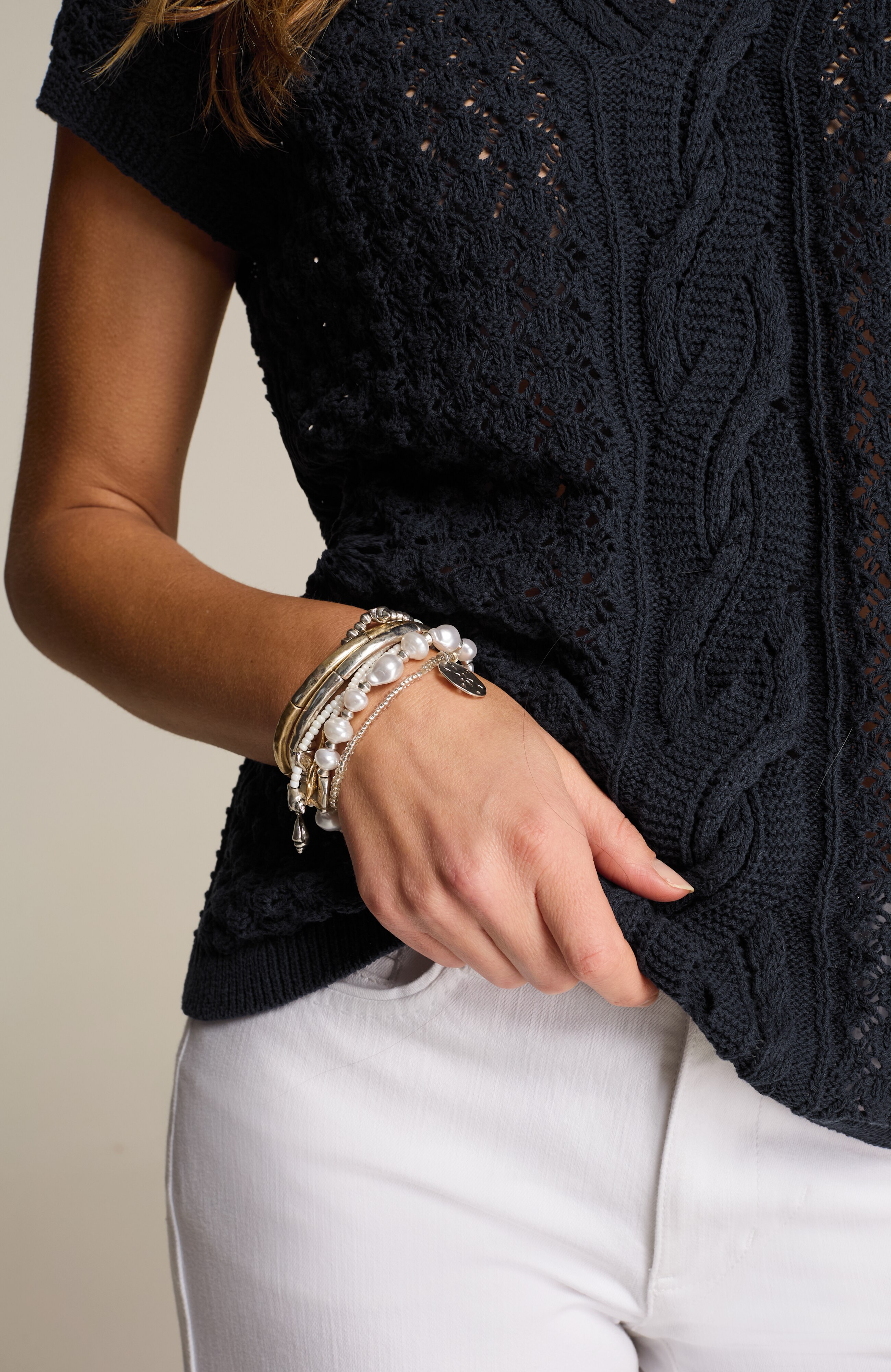 Cable-Knit Short-Sleeve Pullover | JJill