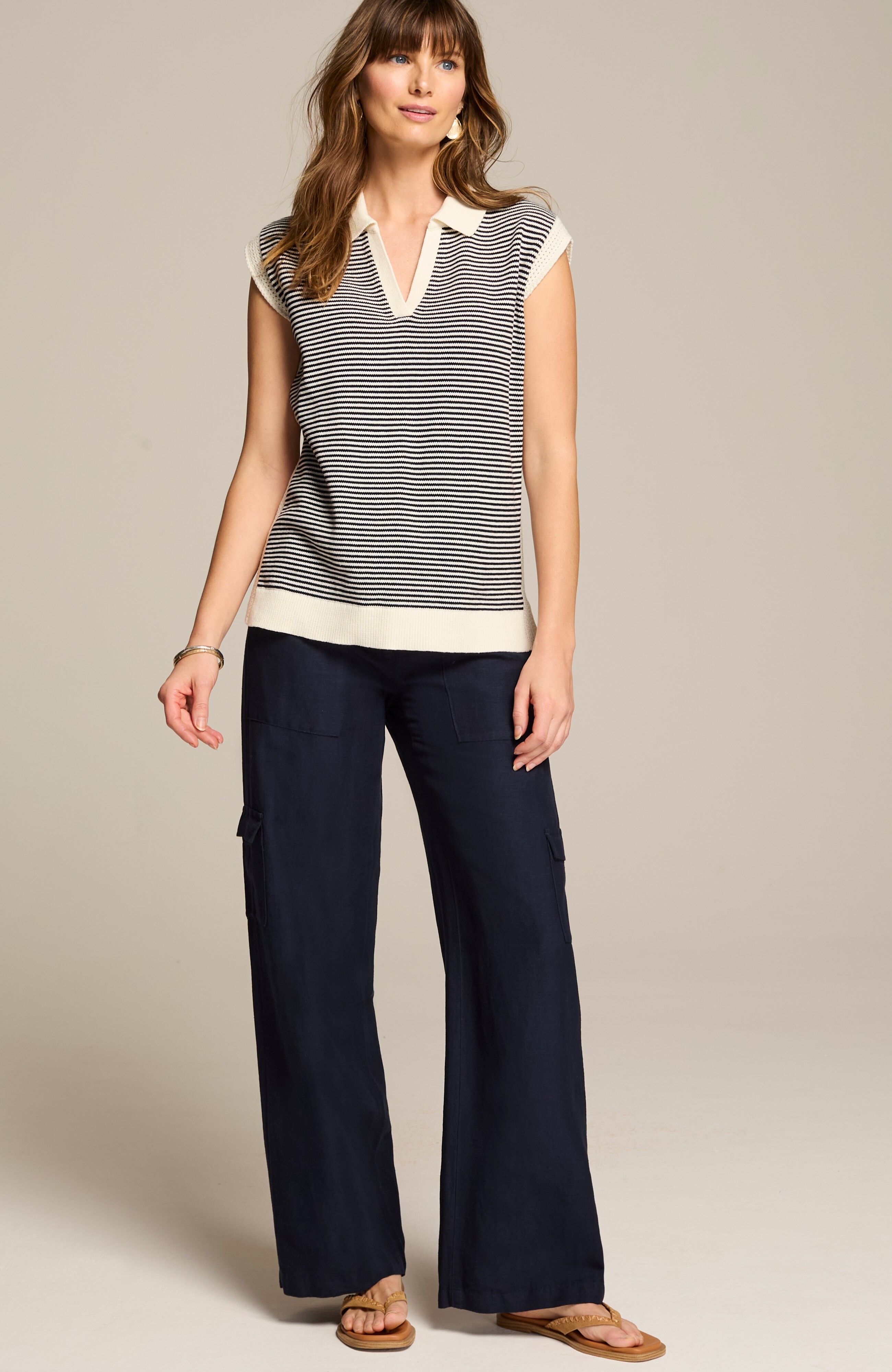 collared cap-sleeve pullover