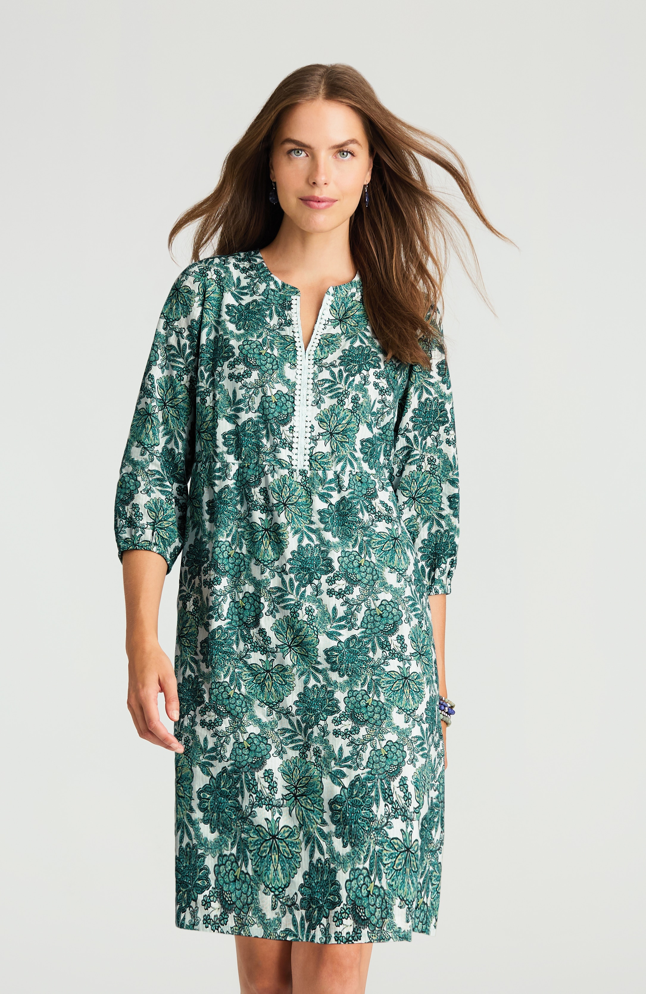 printed split-neck dress