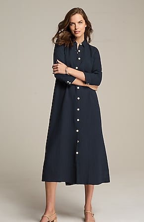 Image for Cotton-Gauze Midi Shirtdress