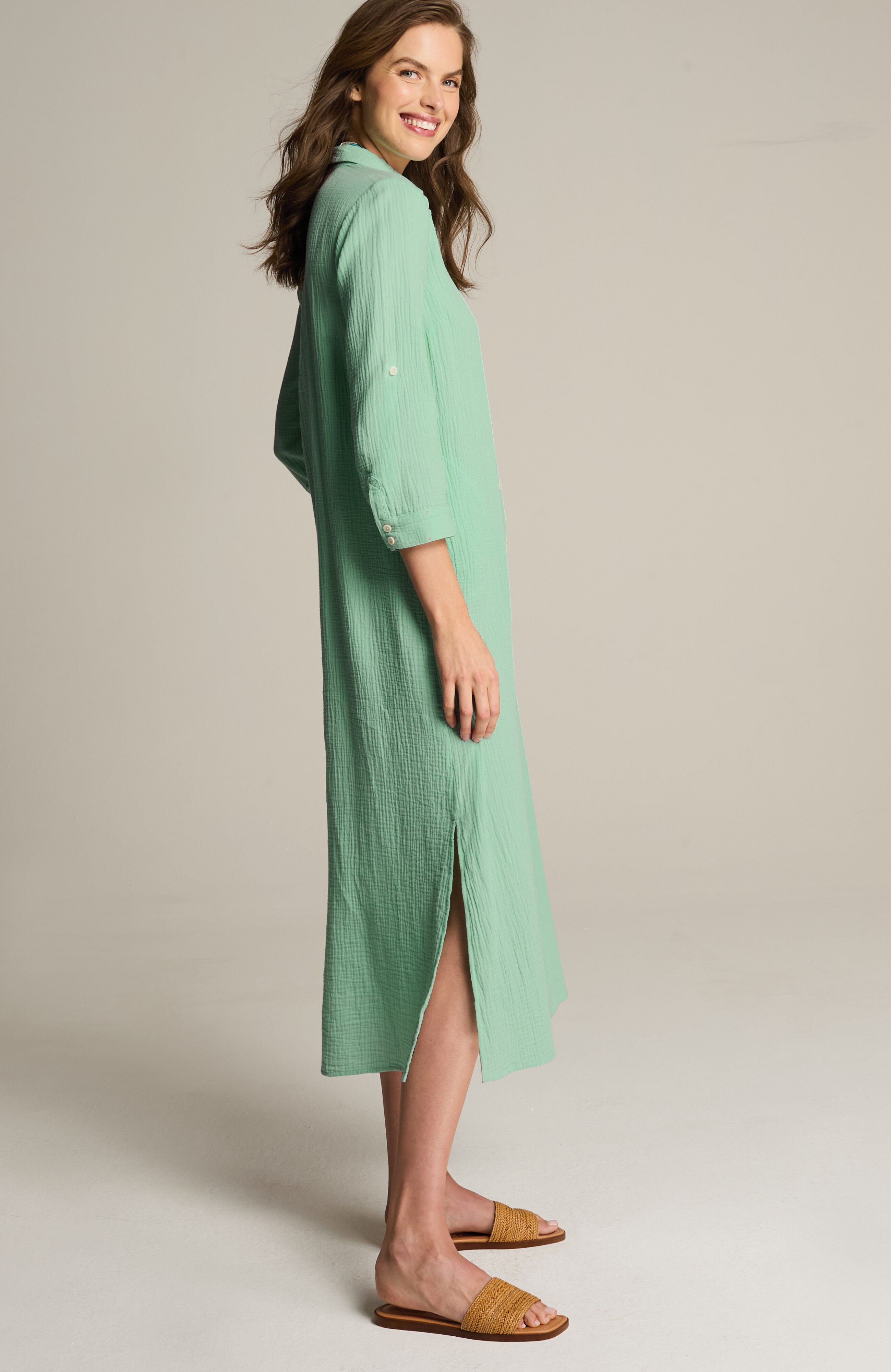 Cotton-Gauze Midi Shirtdress | JJill