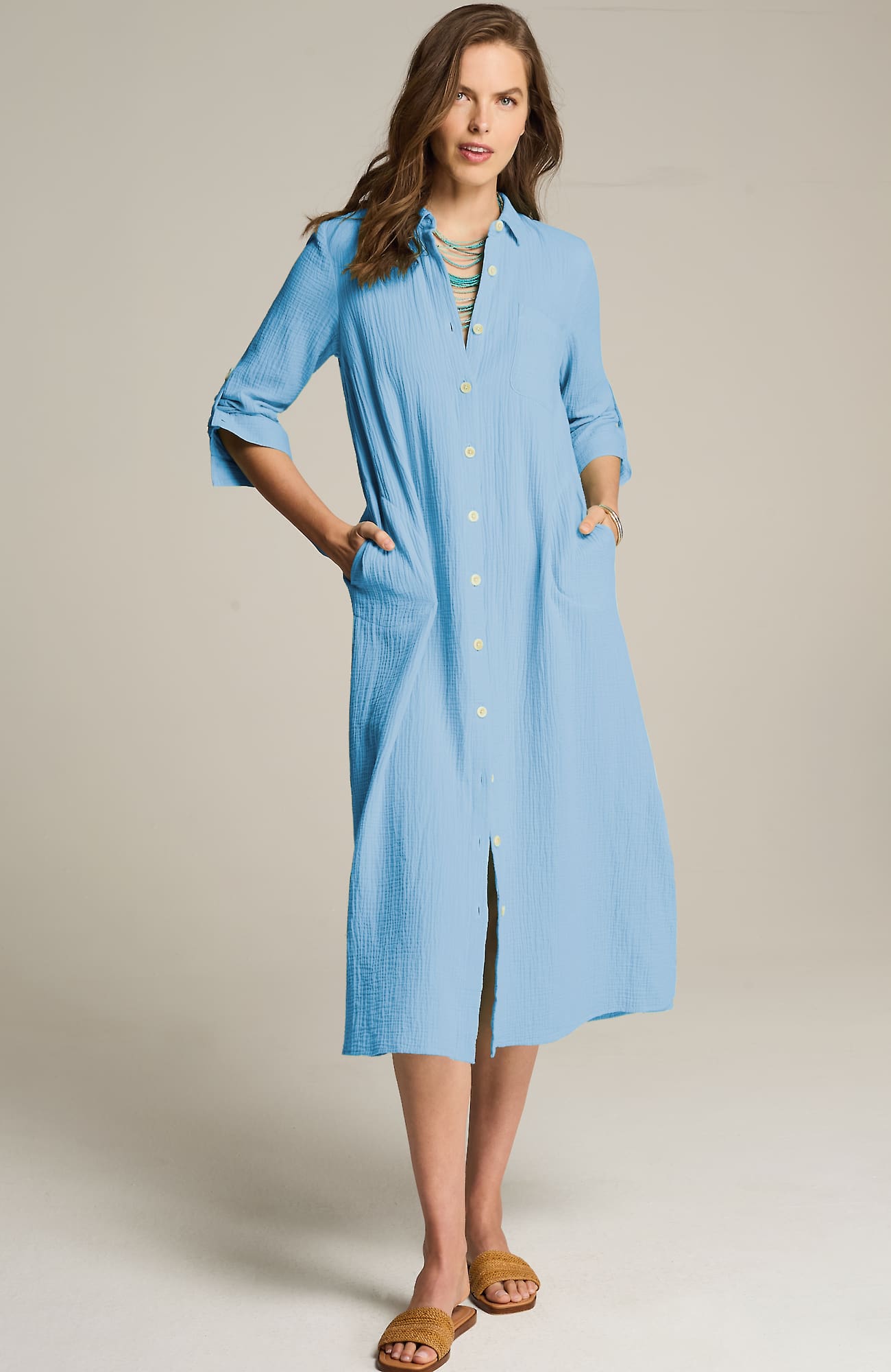 Jjill J.jill Cotton-gauze Midi Shirtdress