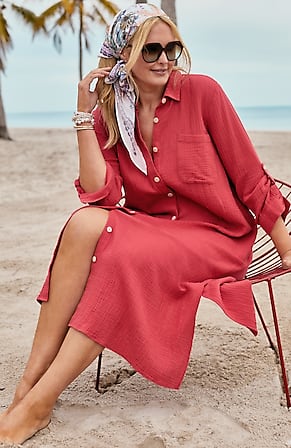 Image for Cotton-Gauze Midi Shirtdress