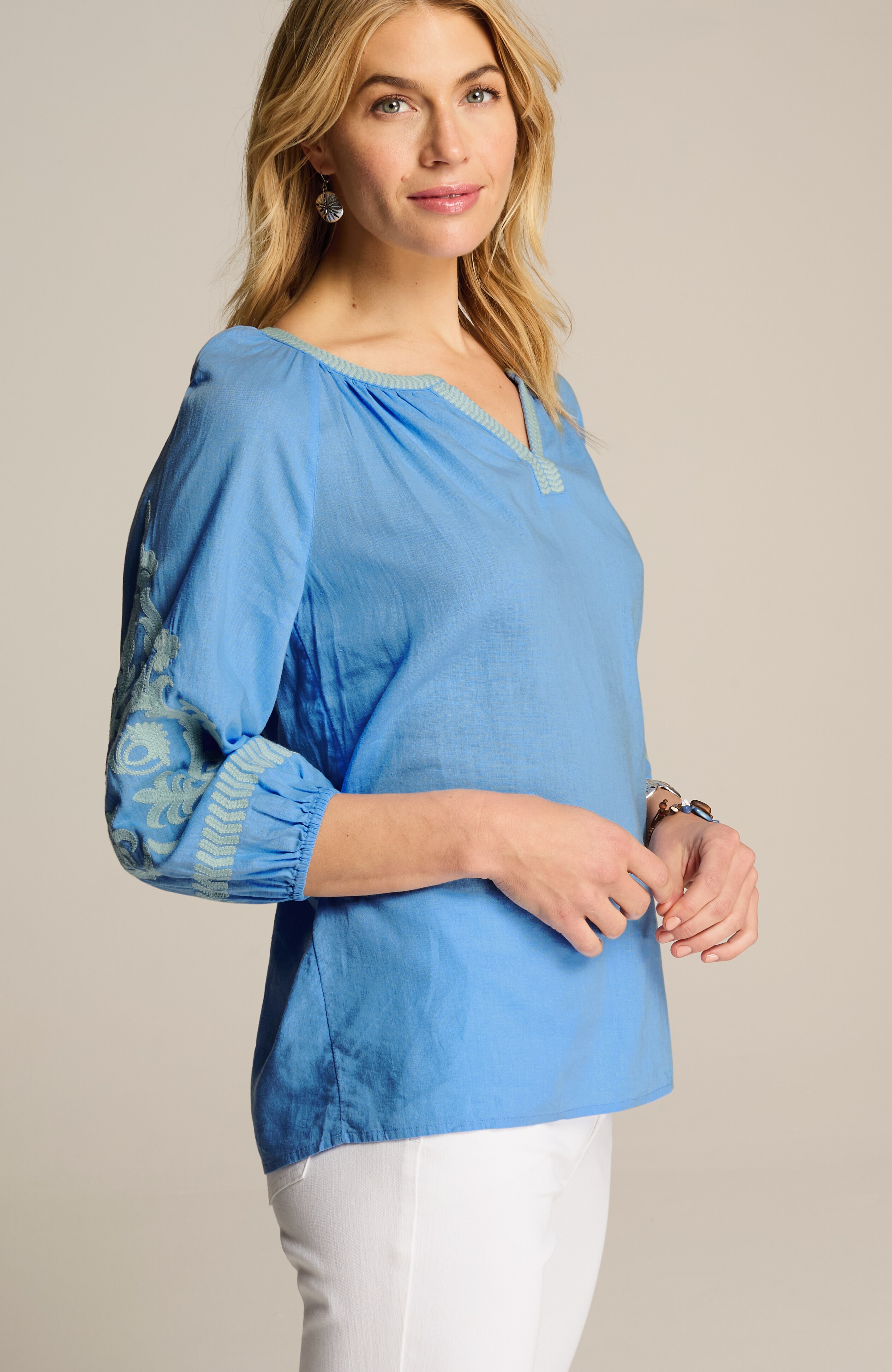 linen-blend embroidered popover