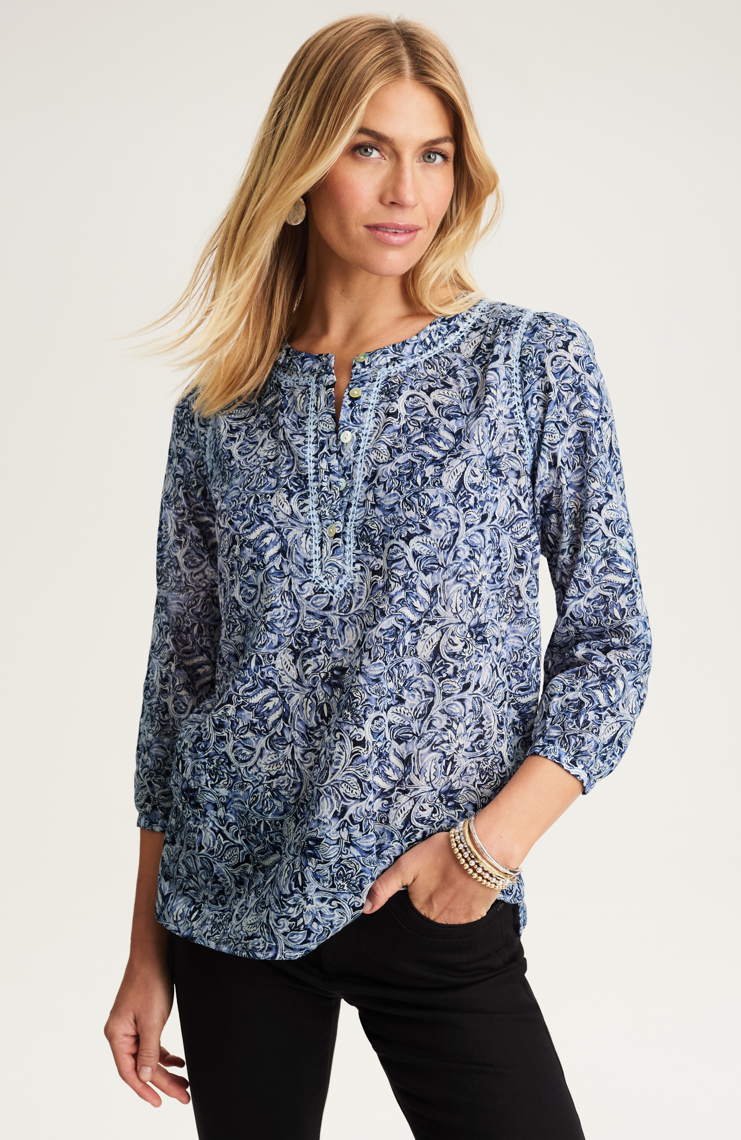 printed & embroidered cotton top