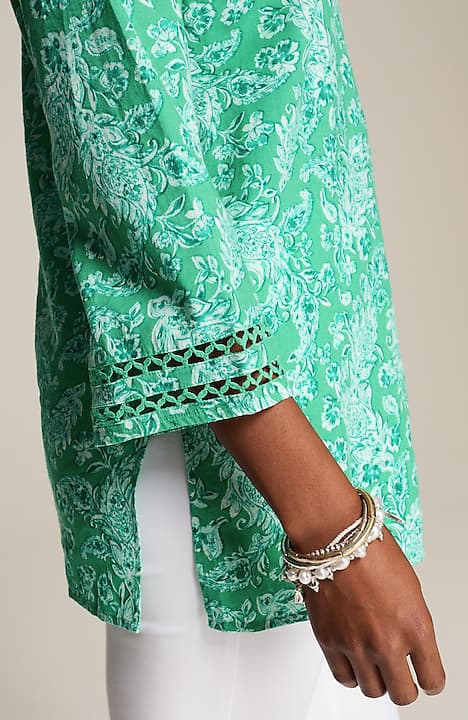 linen-blend trimmed tunic