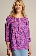 smocked floral-print top