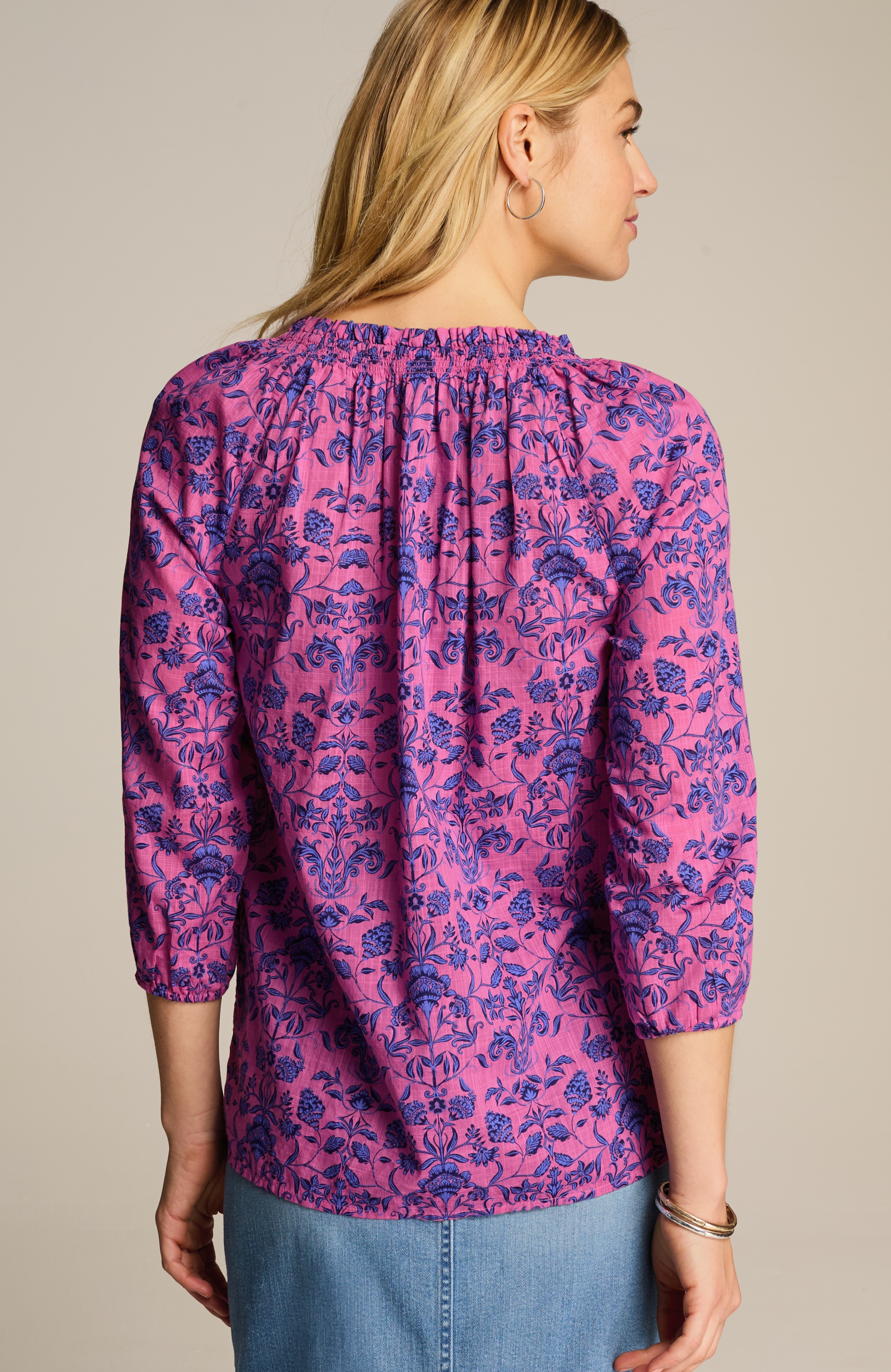 トップス HilihiliParkPrinting Fitted Panelled Top Border-Printed Floral Top | JJill