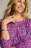 smocked floral-print top