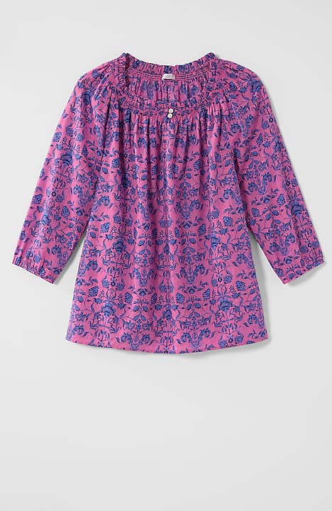 smocked floral-print top