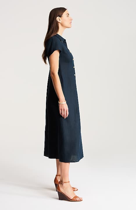 blue linen shirt dress Fit and flare blue linen shirt dress women 5117 – Xiaolizi main image 1