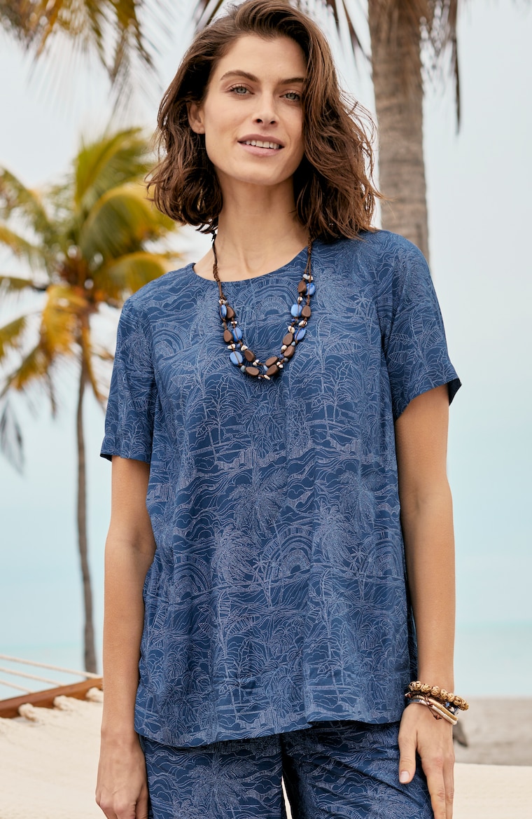 Primary view of the silky-soft pleat-back tee