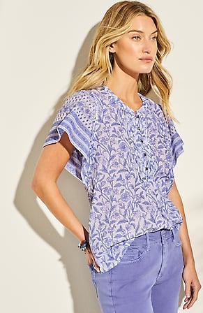 Image for Pintucked Printed Voile Top