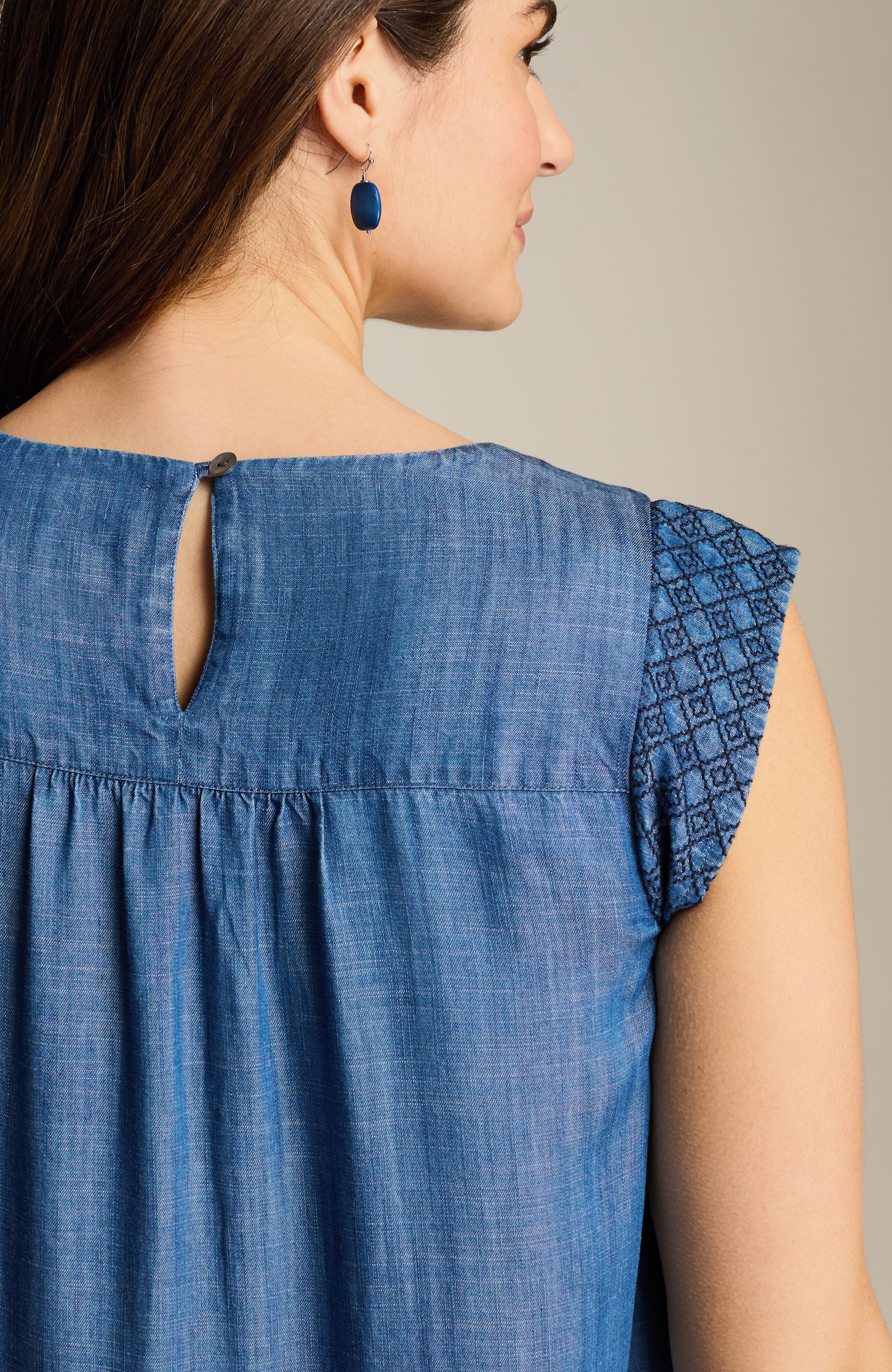 embroidered indigo midi dress