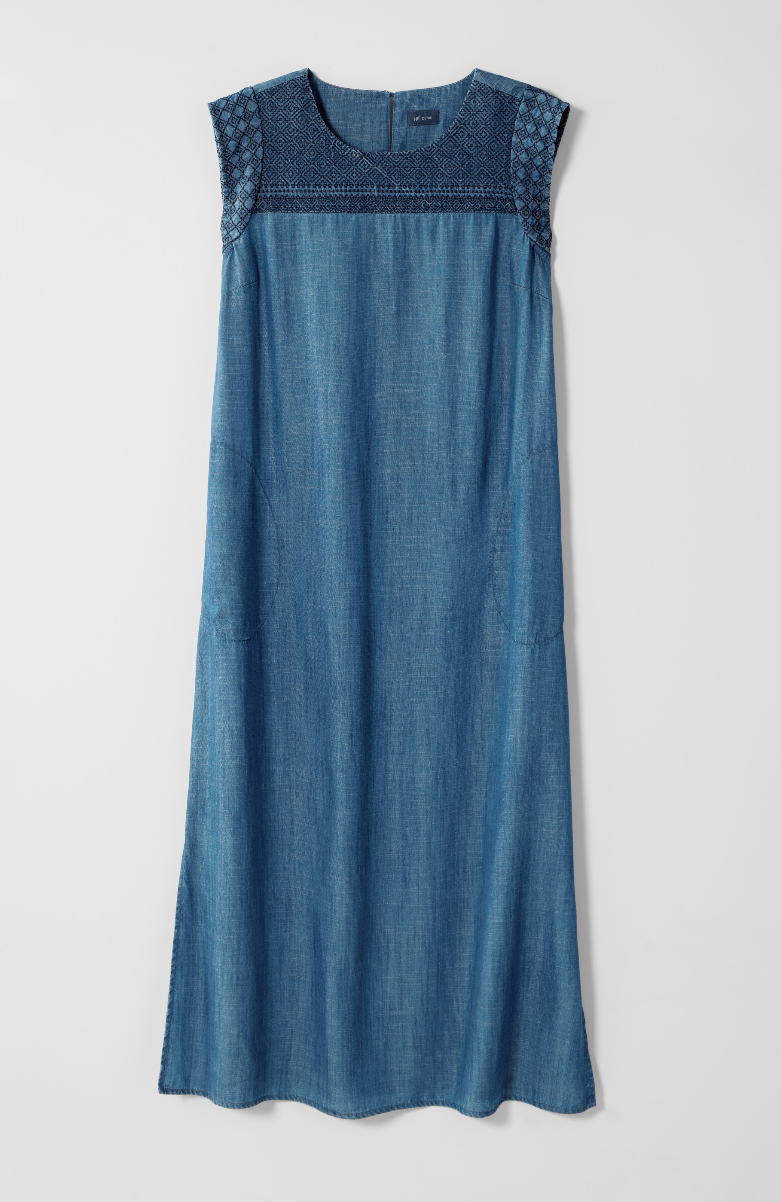 embroidered indigo midi dress