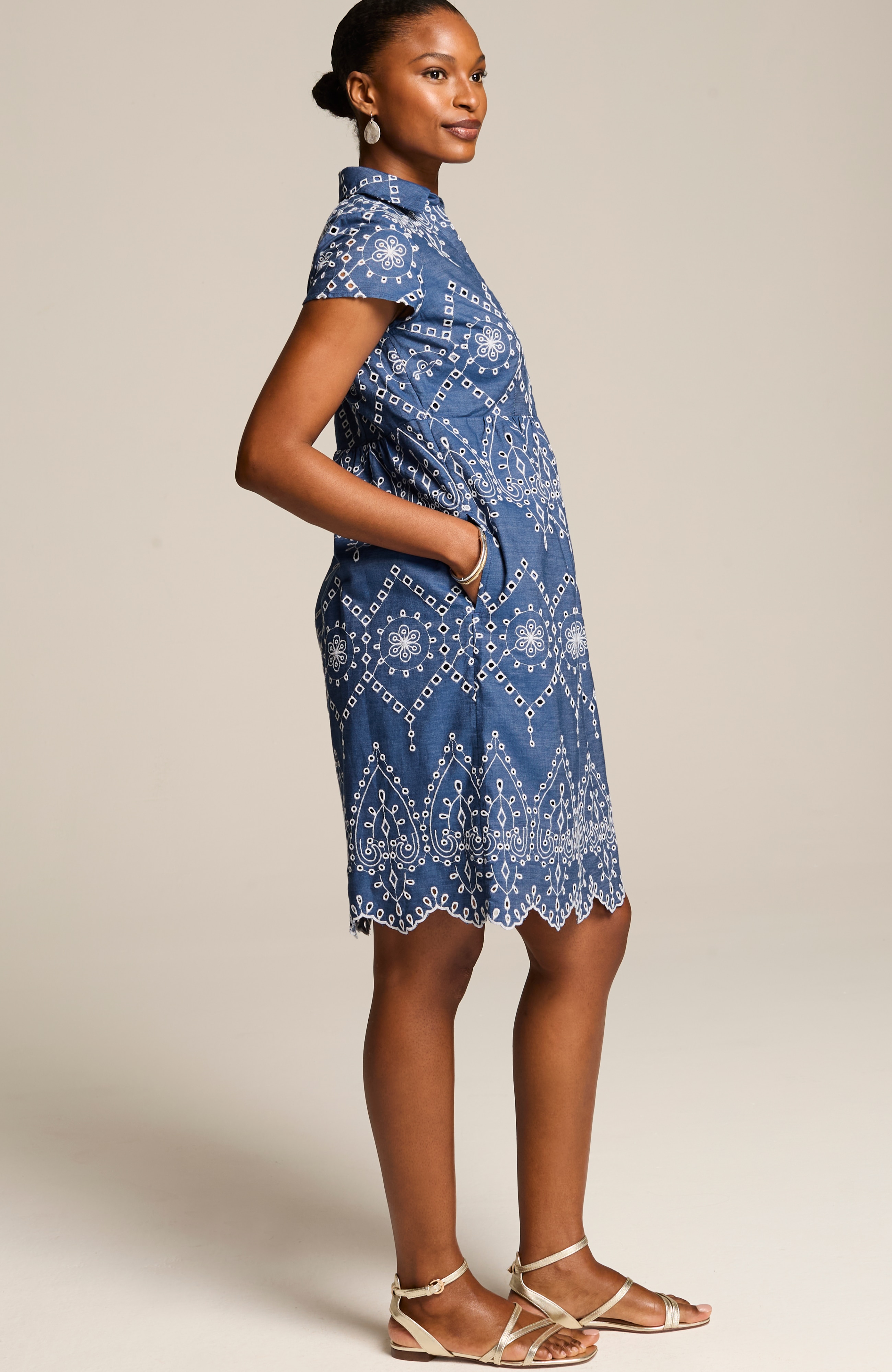 EMBROIDERED A-LINE SHIRTDRESS | JJill