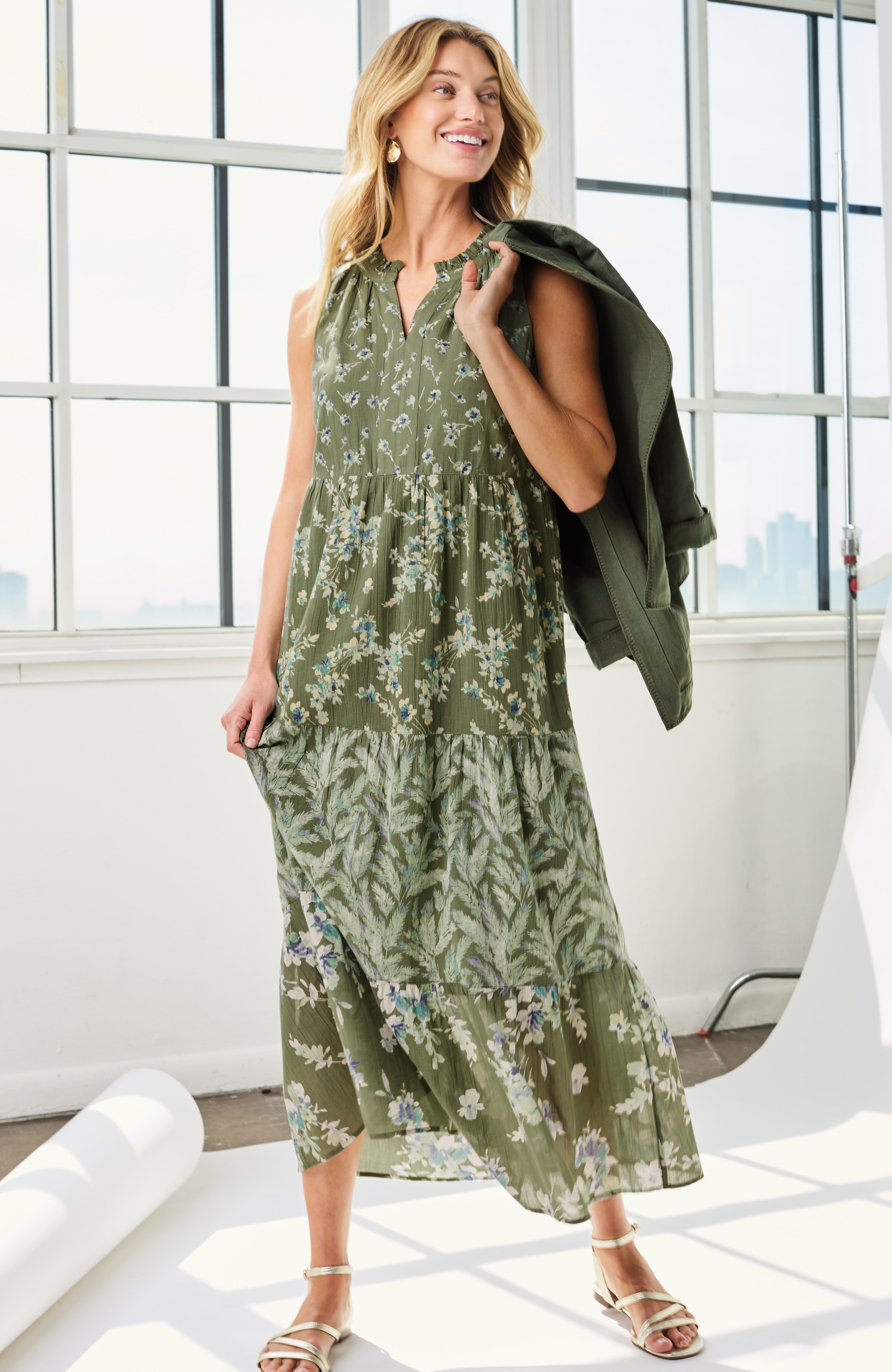 tiered printed maxi dress