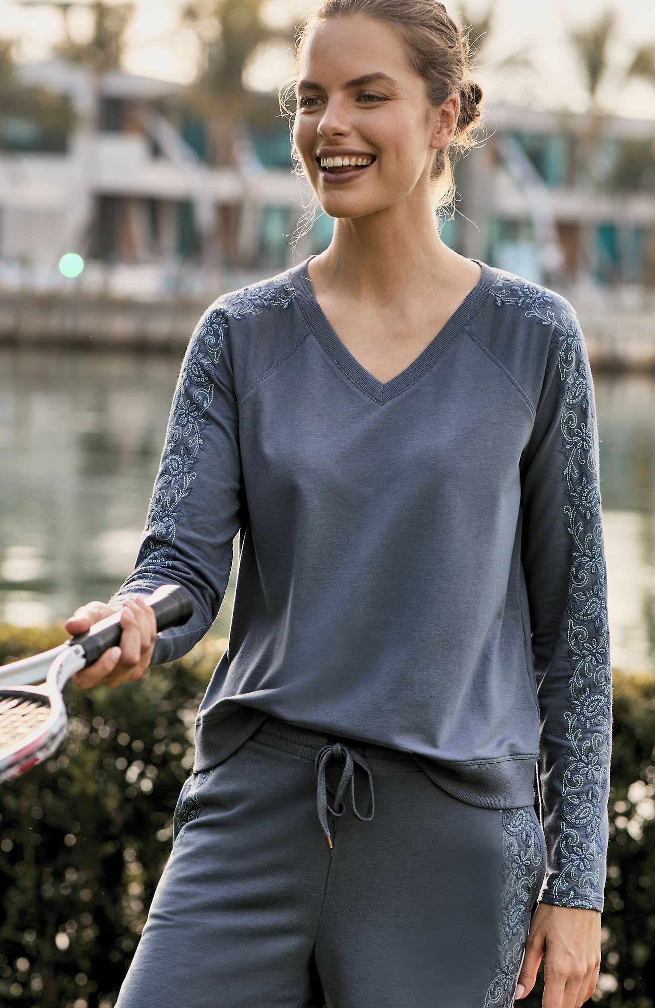 Jjill J.jill Fit V-neck Embroidered Pullover