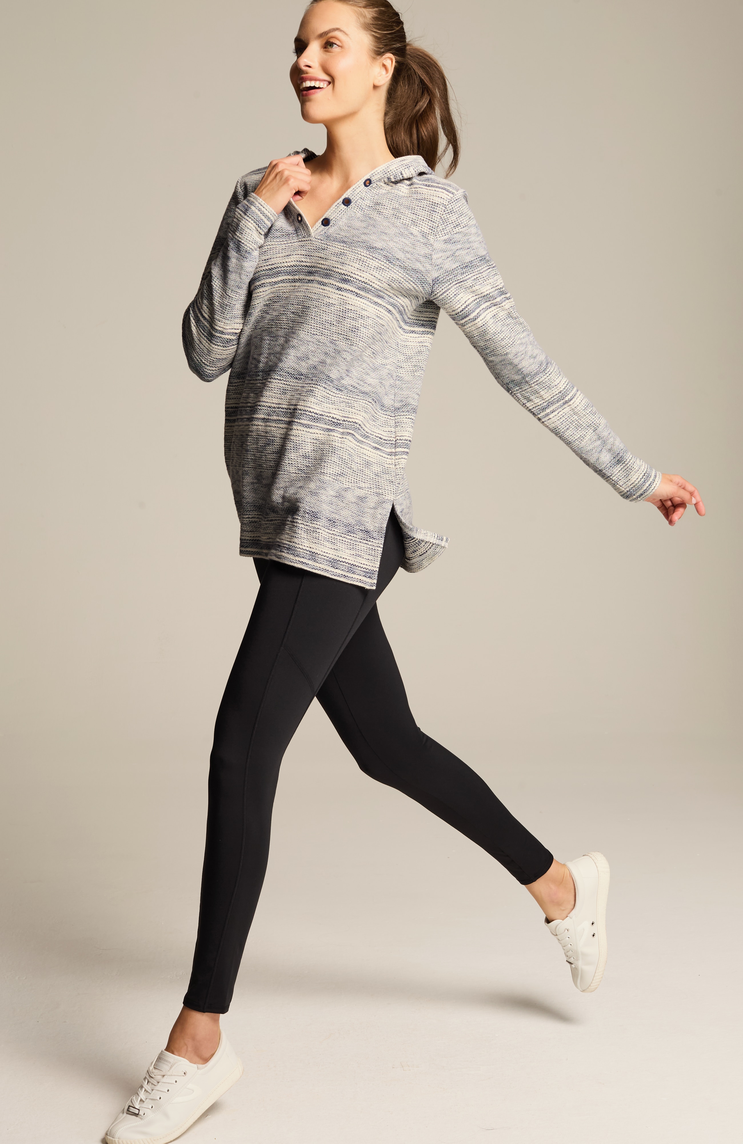 【PORTERNA】Tanger Collar Short One Piece Nora Ponte Half-Zip Dress Alabaster