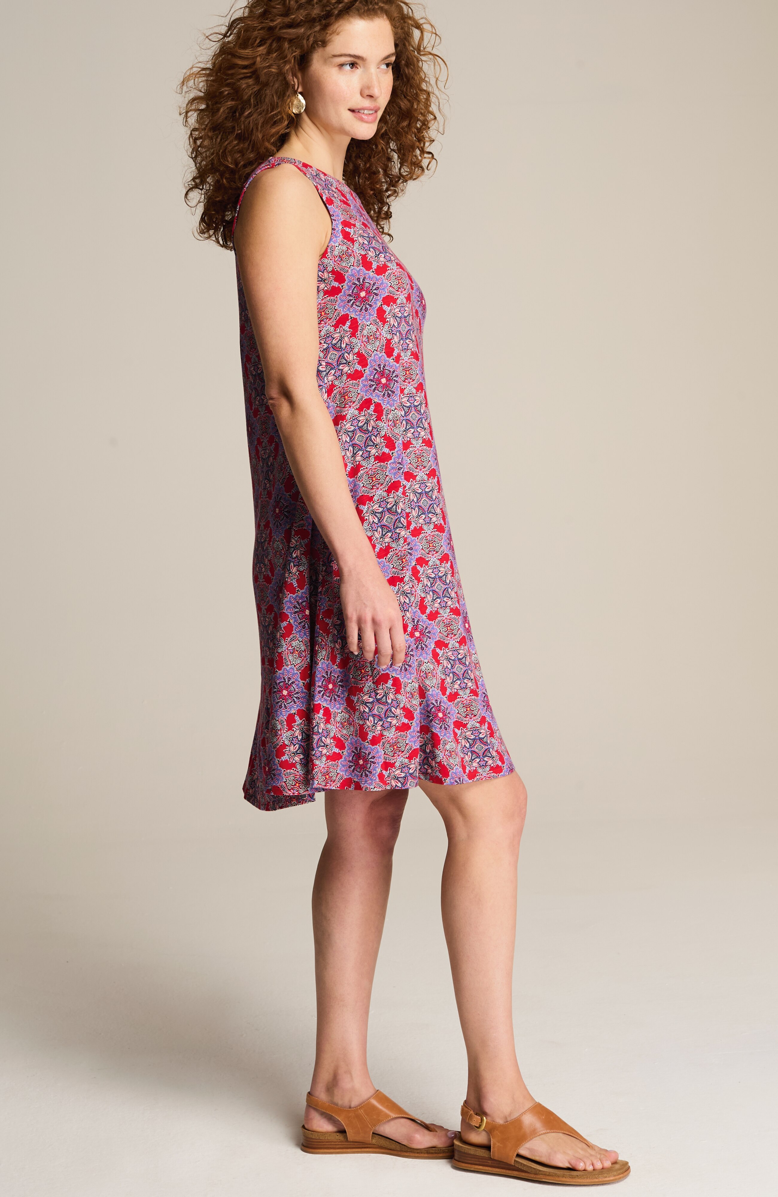 Printed Sleeveless Swing Dress | JJill