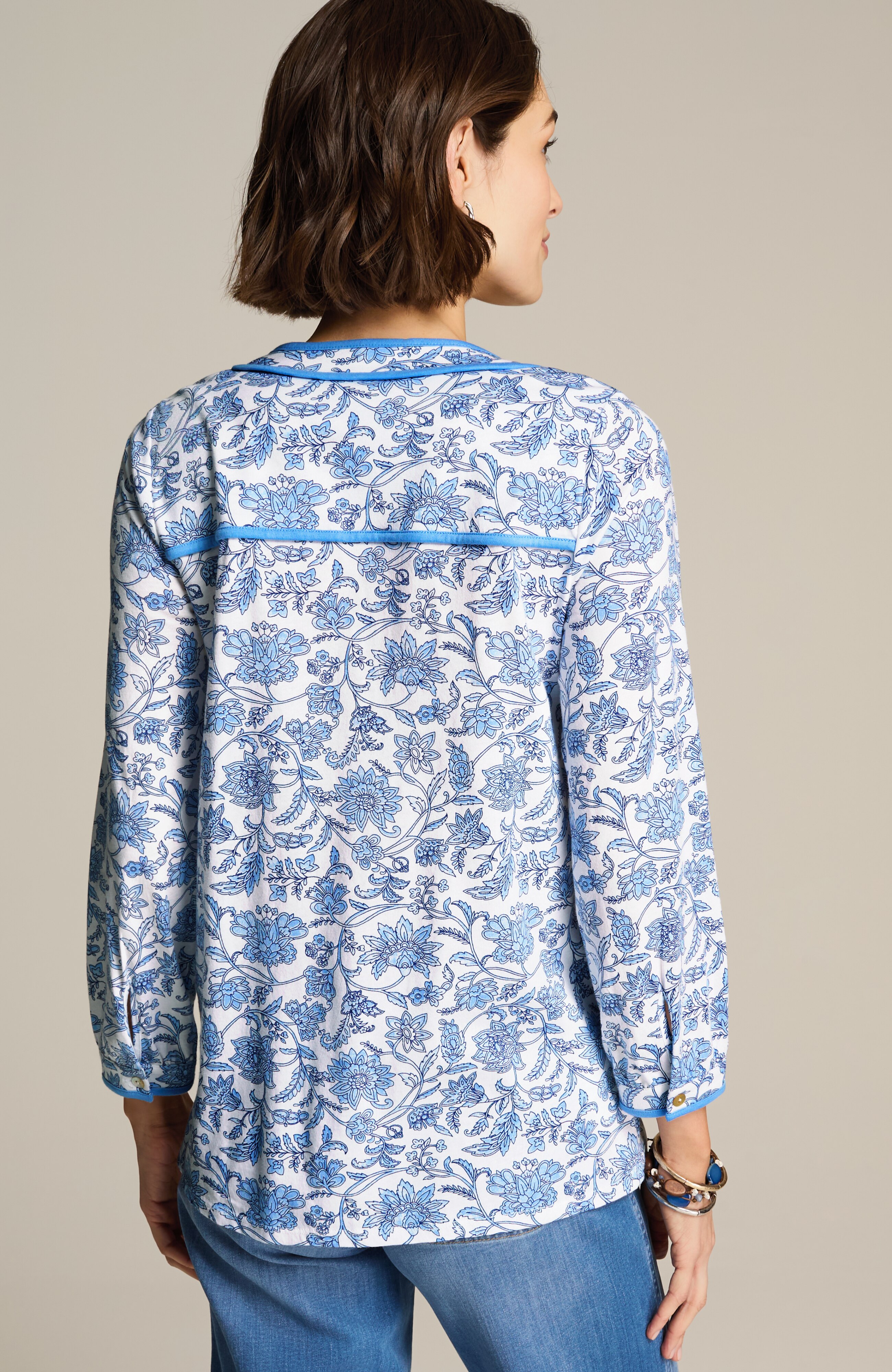 PRINTED PIPED KNIT TOP | JJill