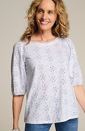 Image for Contrasting-Eyelet Knit Top