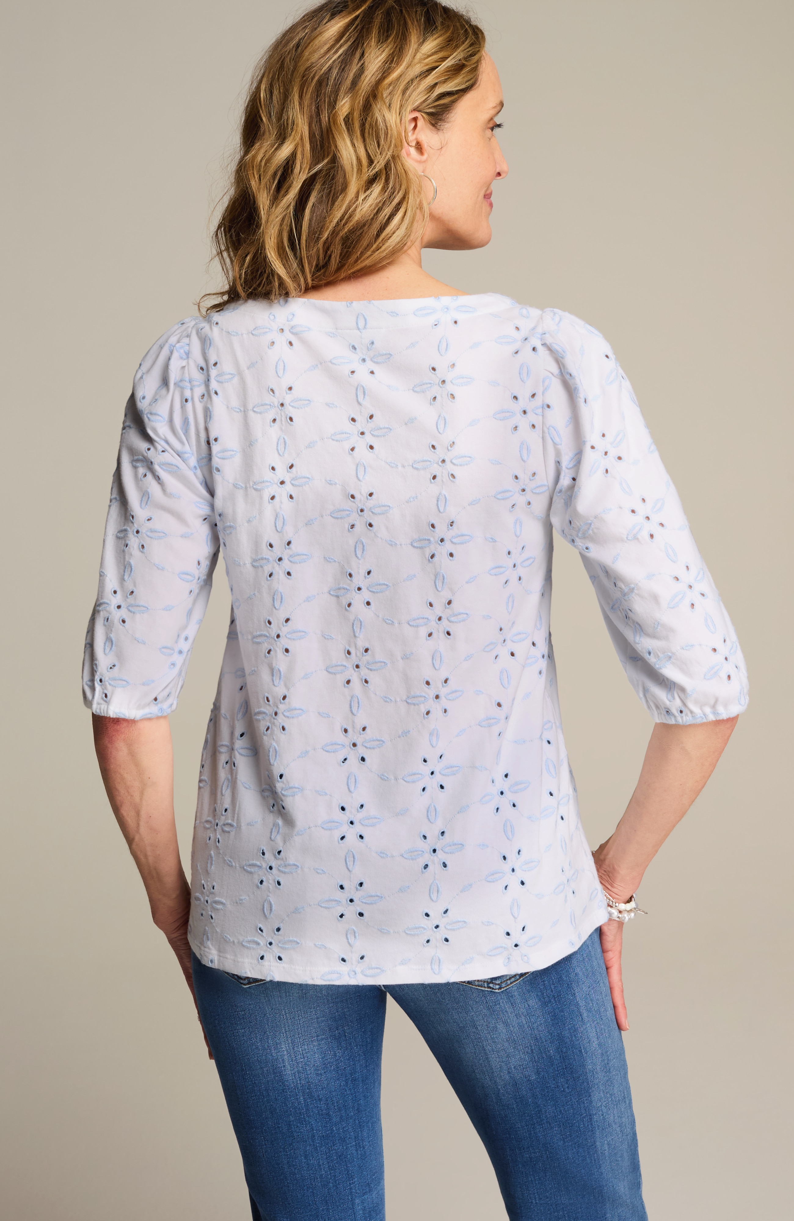 Contrasting-Eyelet Knit Top | JJill